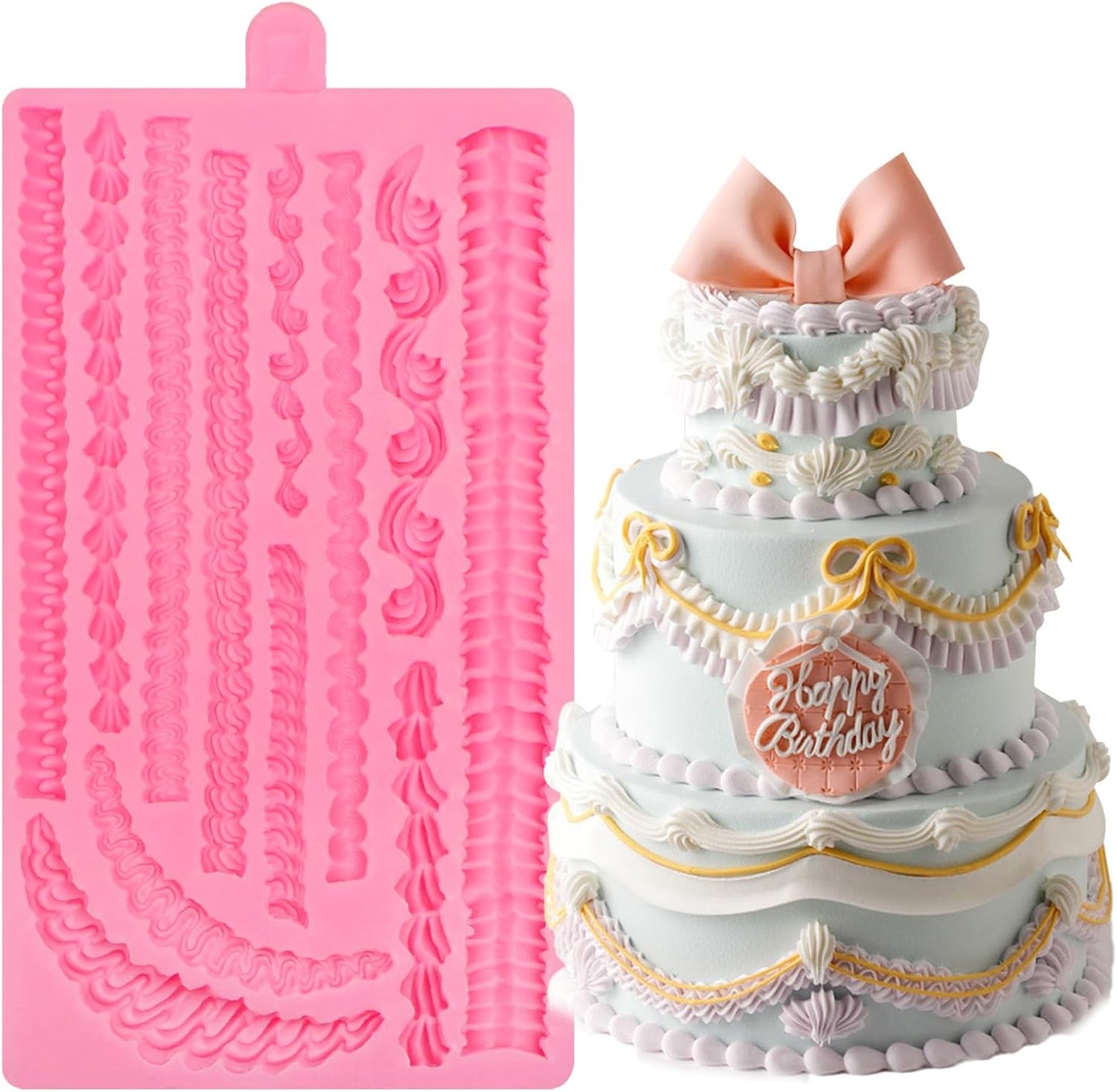 Lambeth Cake Border Fondant Molds, Whipped Cream Shaped Silicone Molds, Cake Decoration Chocolate Baking Molds for Cupcake Topper Mousse Cookie Candy Gum Paste Clay Resin DIY Crafts