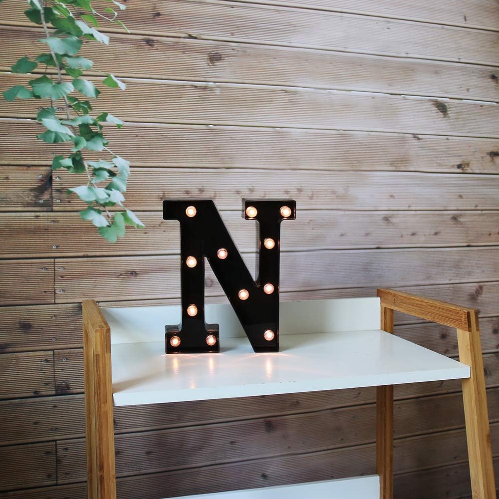 Light Up Black Alphabet Marquee Letters Sign LED Marquee Number Lights Sign for Night Light Home Bar Christmas Lamp Birthday Party Wedding Decoration N