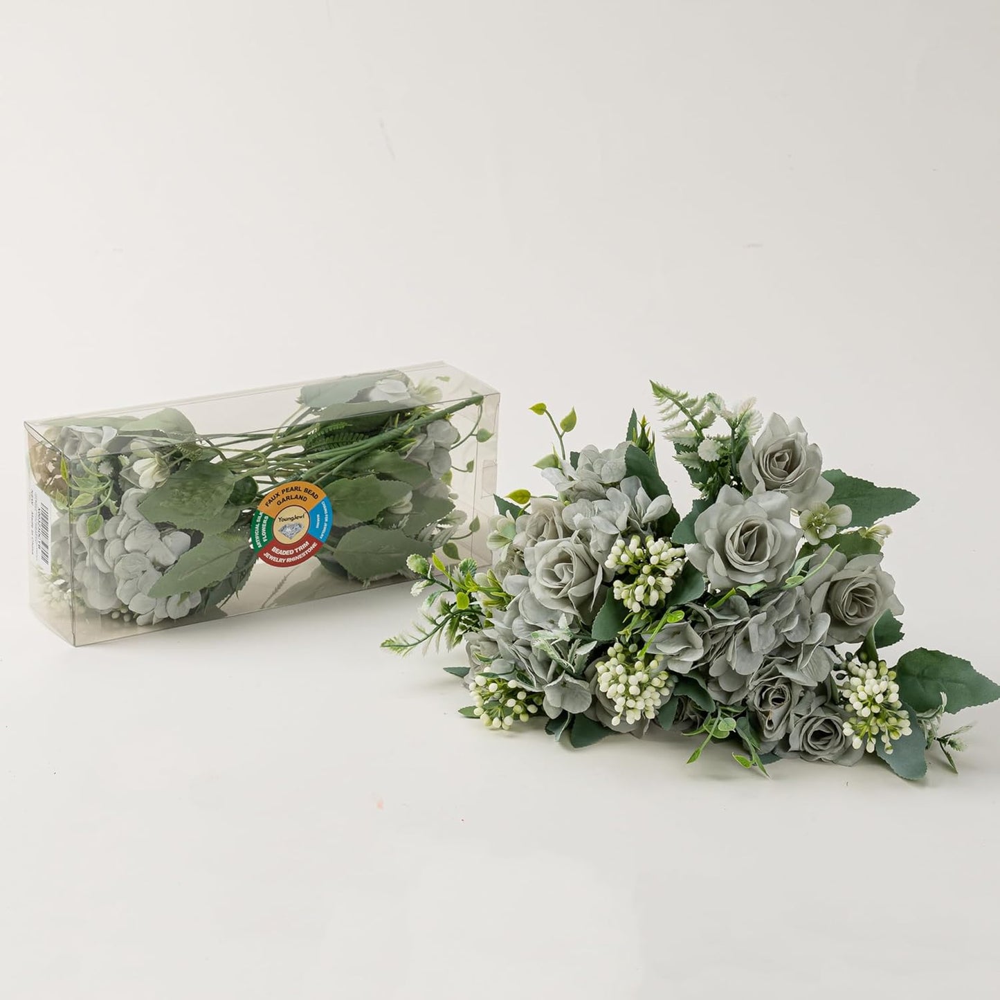 Artificial Flower 5 Branches Artificial Silk Fake Flowers Bouquet Small Roses for Wedding Home Office Tables Decor 2 Packs(Green)