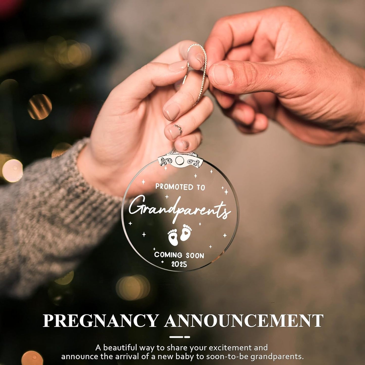 First Time Grandparents Gifts - Baby Pregnancy Announcement Ornament for New Grandma and Grandpa - Glass Christmas Ornament