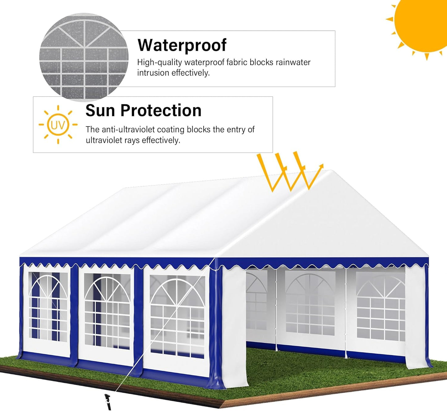 HERA'S PALACE 16'x 20' Outdoor Tents for Parties Large Canopy Tent with 8 Removable Sidewalls Heavy Duty Party Tent for Graduation Wedding and Birthday (Blue)