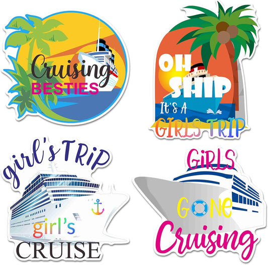 Hoteam 4 Pcs Girls Trip Cruise Door Decorations Magnetic Large Girls Cruise Ship Door Magnets Funny Waterproof Nautical Magnets for Carnival Cabin Stateroom Fridge Car