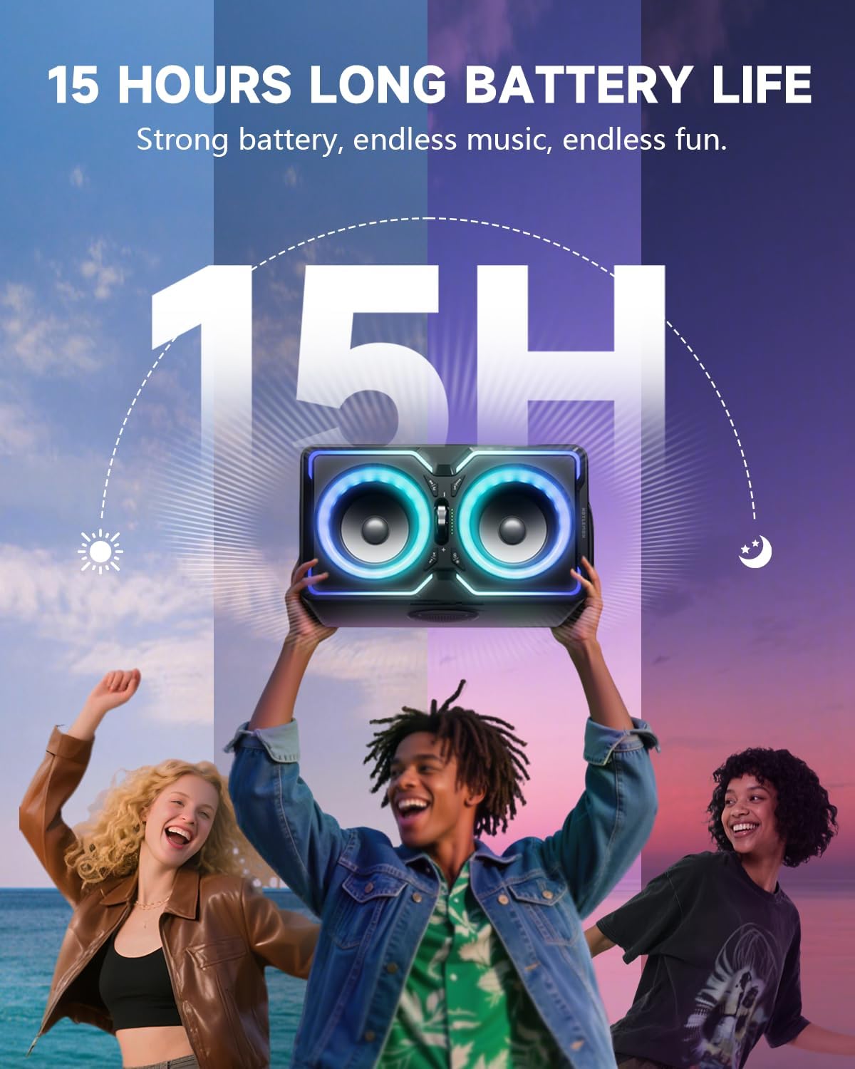 Hotlemon Large Bluetooth Speaker: 240W Peak Powerful Loud Sound with Deep Bass, 15H Playtime, Fast Charge, TWS, Portable Wireless Speakers for Outdoor, Party, Beach, Backyard, Home, Outside (Black)