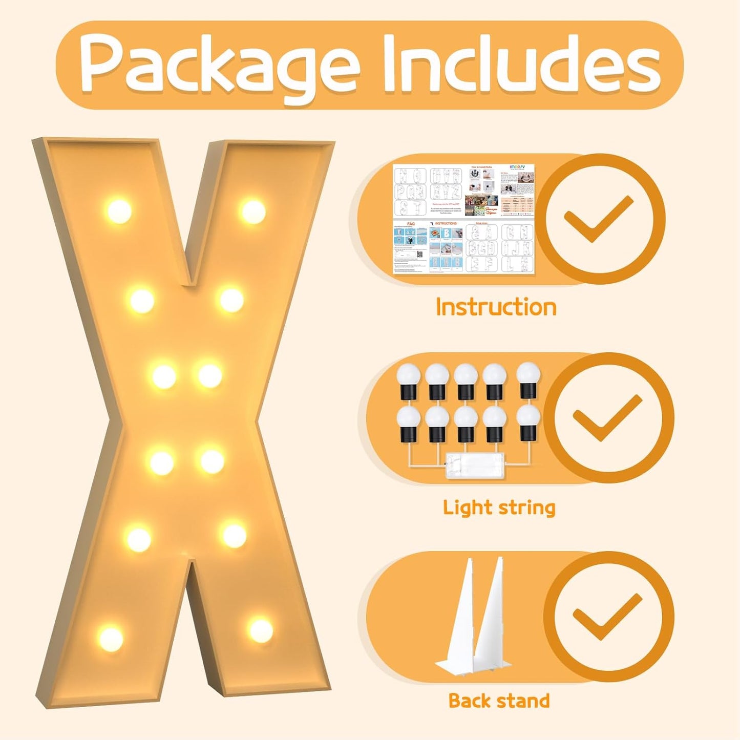 Marquee Letters 4 Feet Tall Large Light Up Letters X Happy Birthday Decorations Marry Me Engagement Party Decor Yellow Light Birthday Decorations Balloon Arch Kit Foam Sign X