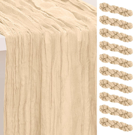 10 Pack Nude Cheesecloth Table Runner 35x120 Inch 10Ft Rustic Gauze Cheese Cloth Table Runner Sheer Cheesecloth Table Runners for Wedding Party Bridal Shower Decoration