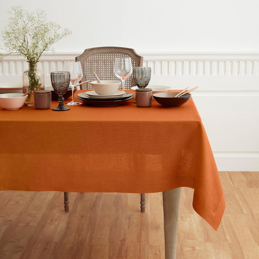 Solino Home Linen Tablecloth 60 x 90 Inch - 100% Pure Linen Pumpkin Table Cloth for Rectangle Tables - Fete, Machine Washable Tablecloth for Fall, Autumn, Halloween, Thanksgiving, Holiday