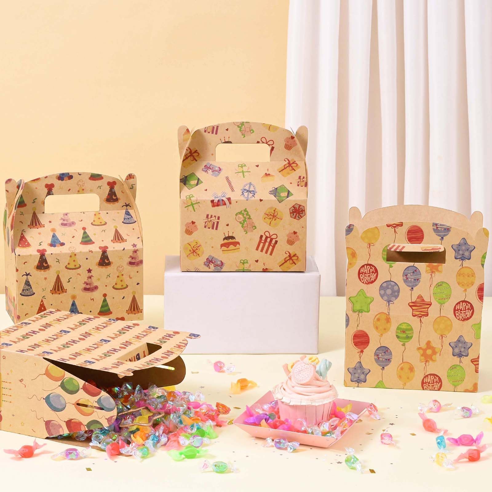 WERNNSAI 12 Pcs Birthday Party Treat Boxes Kraft Gift Box for Birthday