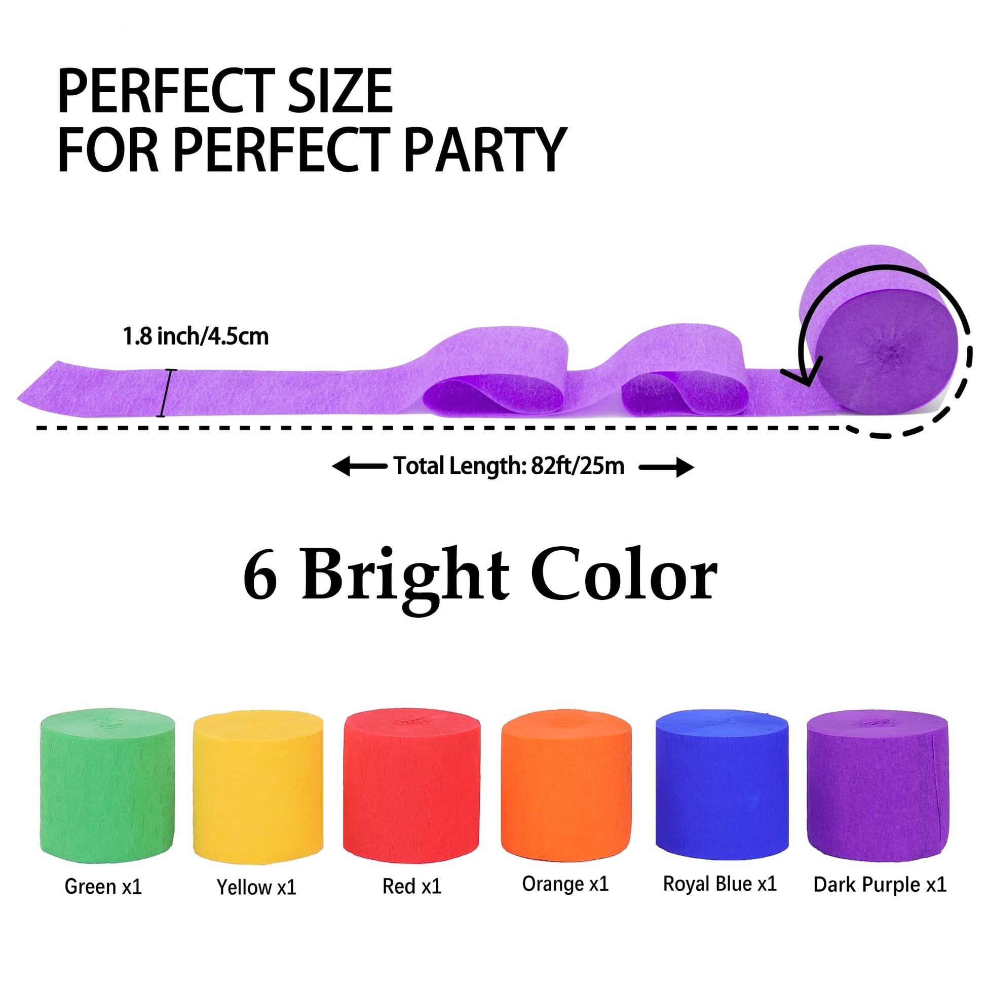 Suaxova 6 Rolls 492ft Rainbow Crepe Paper Streamers, 6 Colors Pack of Paper Party Streamers for