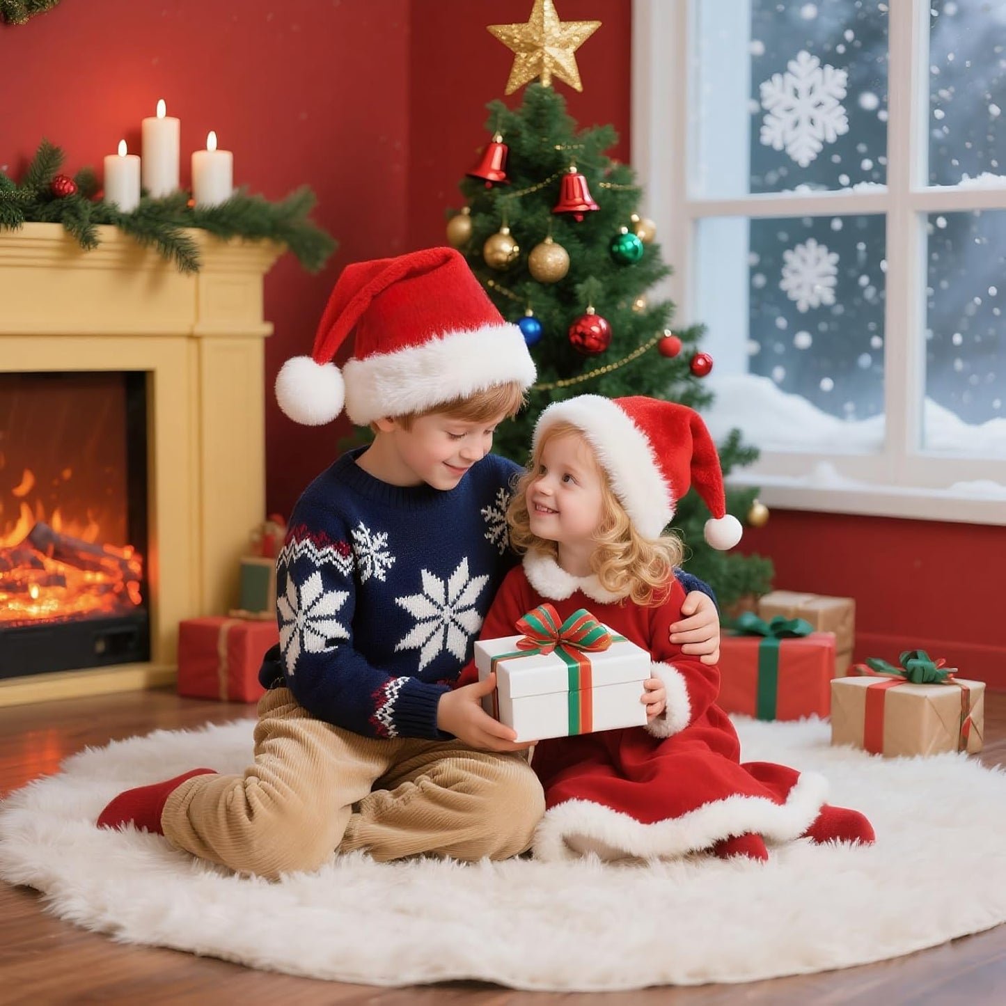 Christmas Hats, Santa Hat for Kids/Baby Unisex Warm Comfort Red Velvet Holiday Xmas Hat for New Year Festive Party Decoration