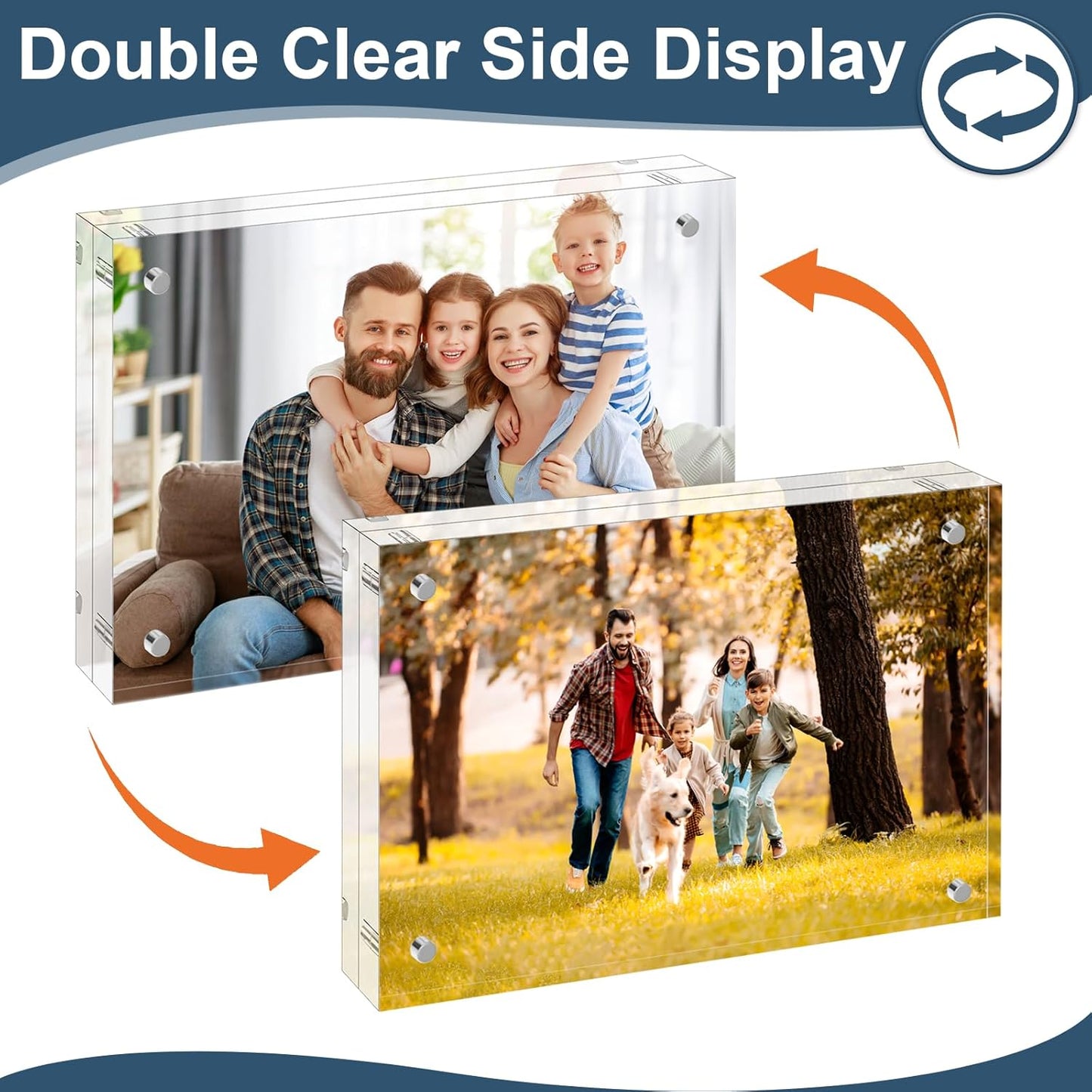 5x7 Acrylic Picture Frames 5 Pack, 10+10MM Premium Acrylic Photo Frame Magnetic Picture Frames Clear Double Holder-Sided, Free Standing Desktop Display, Best Gift for Family, Baby, Friend