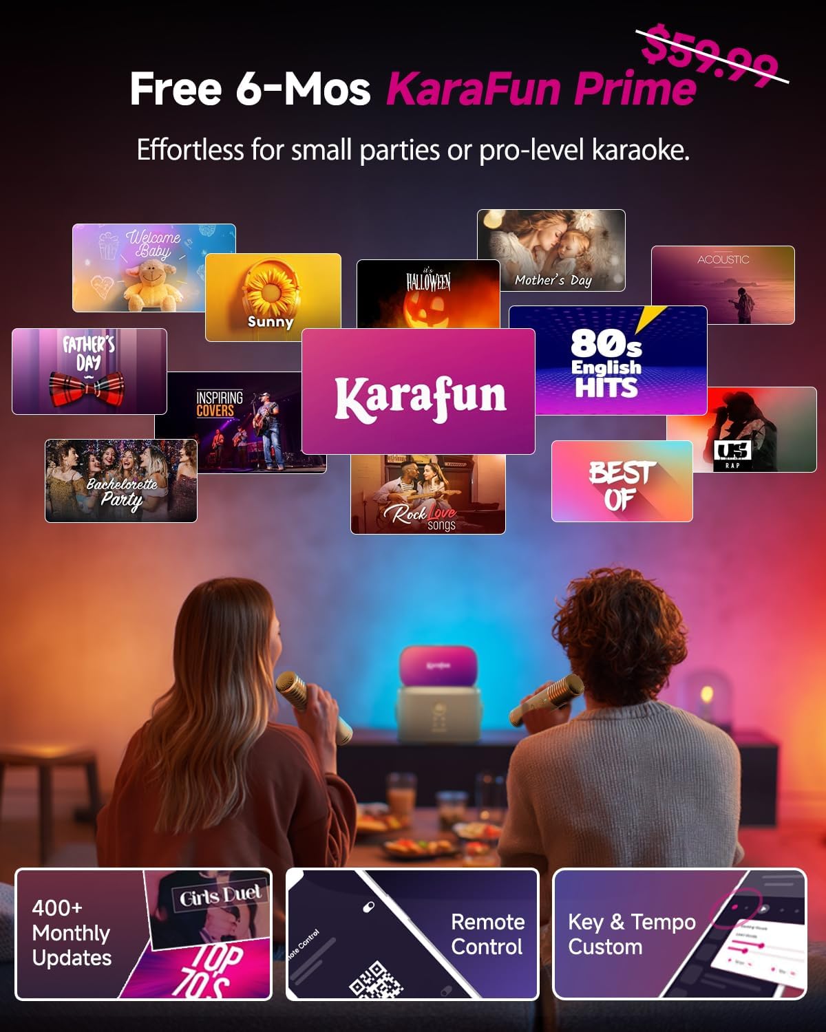 Ikarao Karaoke Machine for Adults, with Lyrics Display Screen, 2 Self-Charging Wireless Microphones, Autotune & EQ, 140W Speaker, Connect TV, Portable Karaoke System for Home, Family, Party, Travel