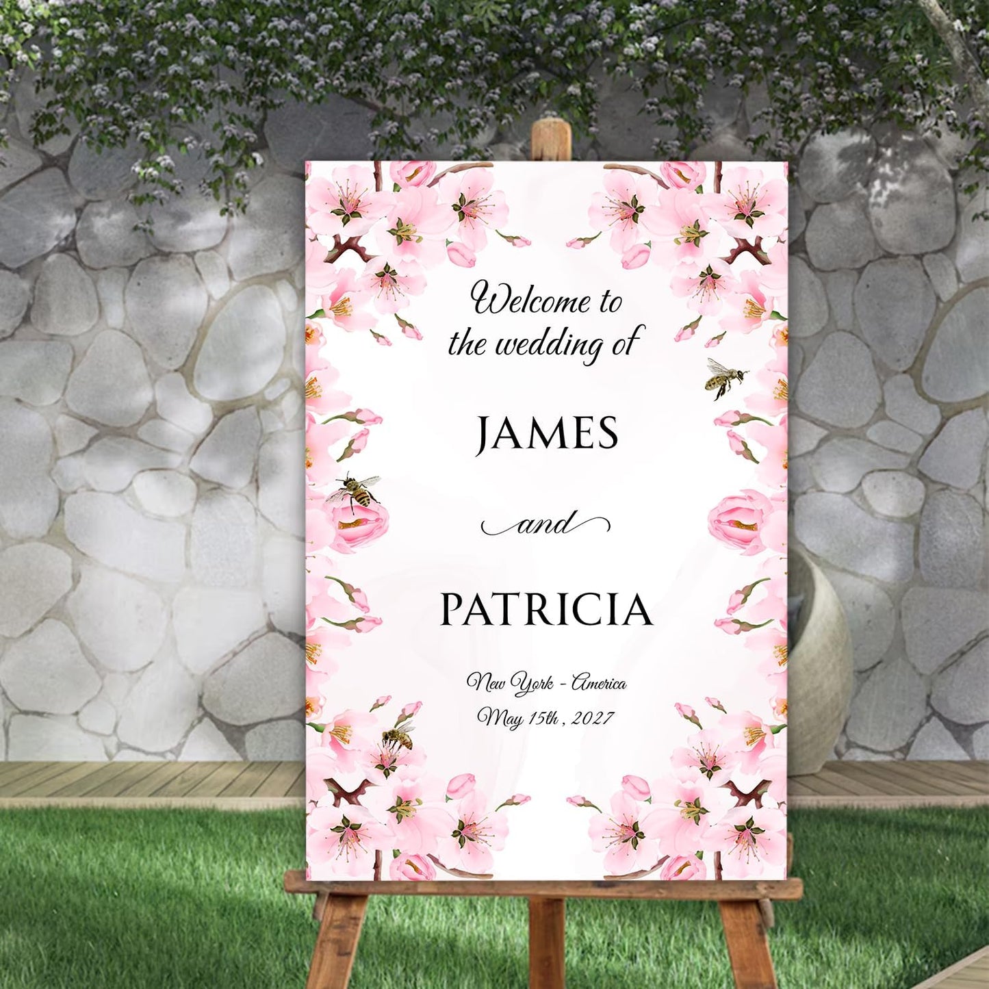 Personalized Blush Pink Wedding Welcome Sign, Floral Printable Wedding Board, Custom Welcome Signs Decoration Outdoor Reception