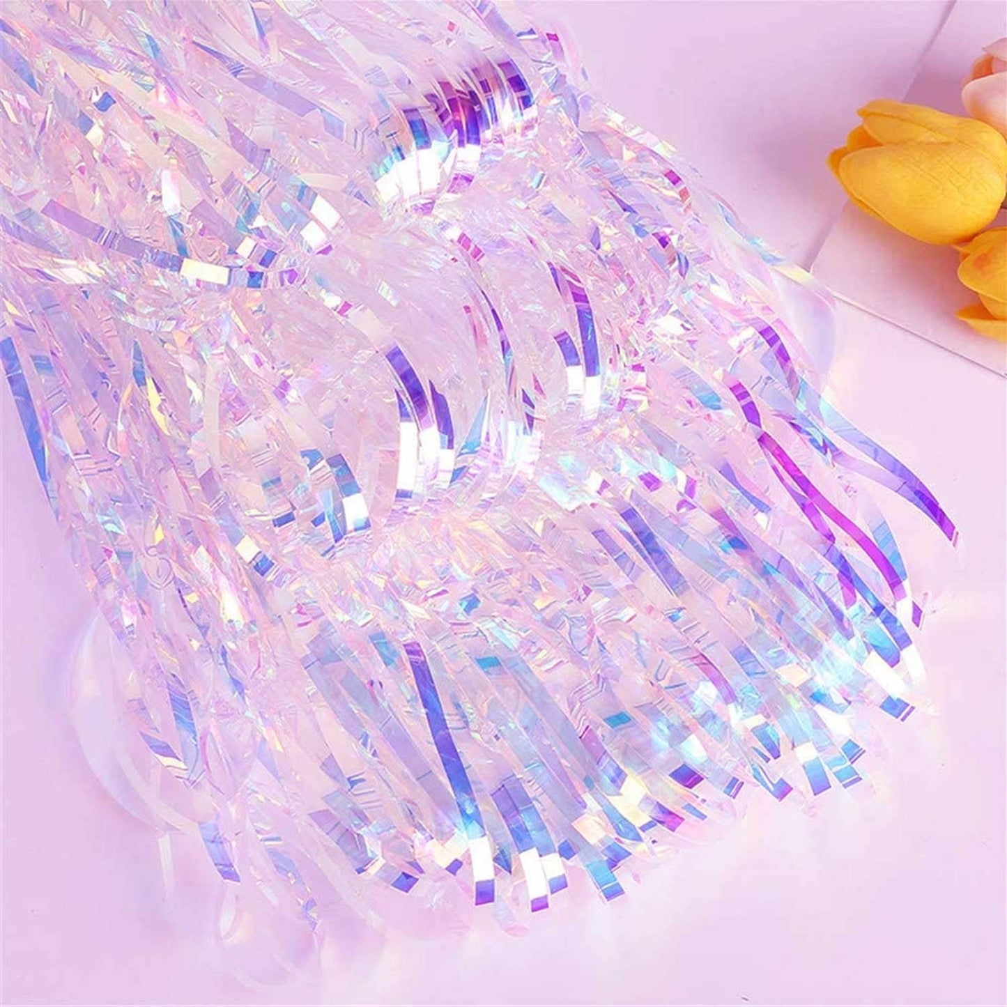 FECEDY 2pcs 3ft x 8.3ft Shiny Corlorful Metallic Tinsel Foil Fringe Curtains Photo Booth Props for