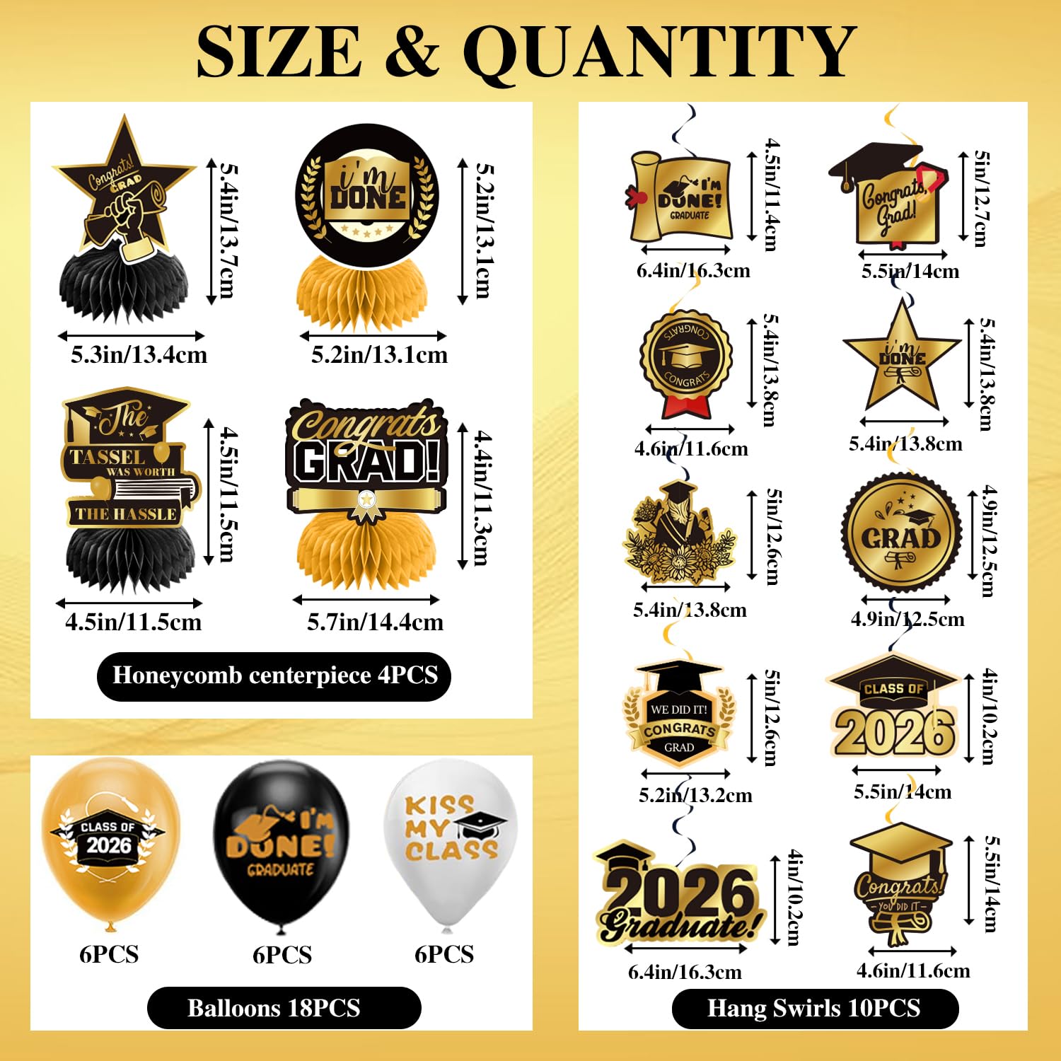Graduation Decorations 2026 Gold Themed Set - Congrats Grad Banner, Class of 2026 Backdrop