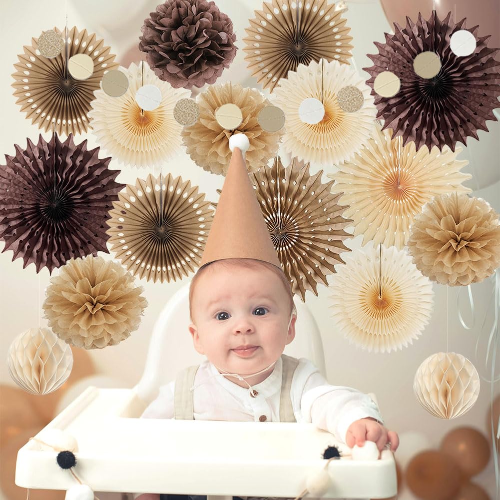 Brown Party Decorations Brown and Beige Paper Fans Party Decorations Neutral Party Decorations