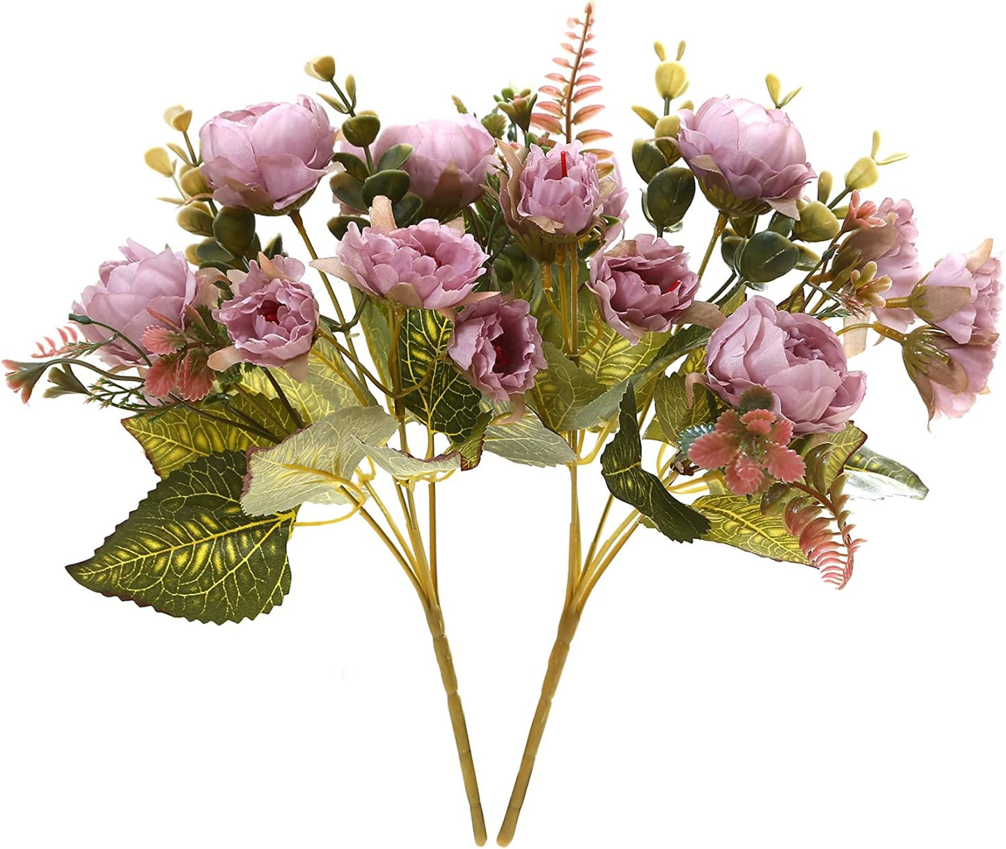 Artificial Flowers Vintage Fake Peony Flowers Silk Mini Plastic Peony Bridal Flowers for DIY Wedding Bouquets Home Decorations 2 Packs(Light Purple)