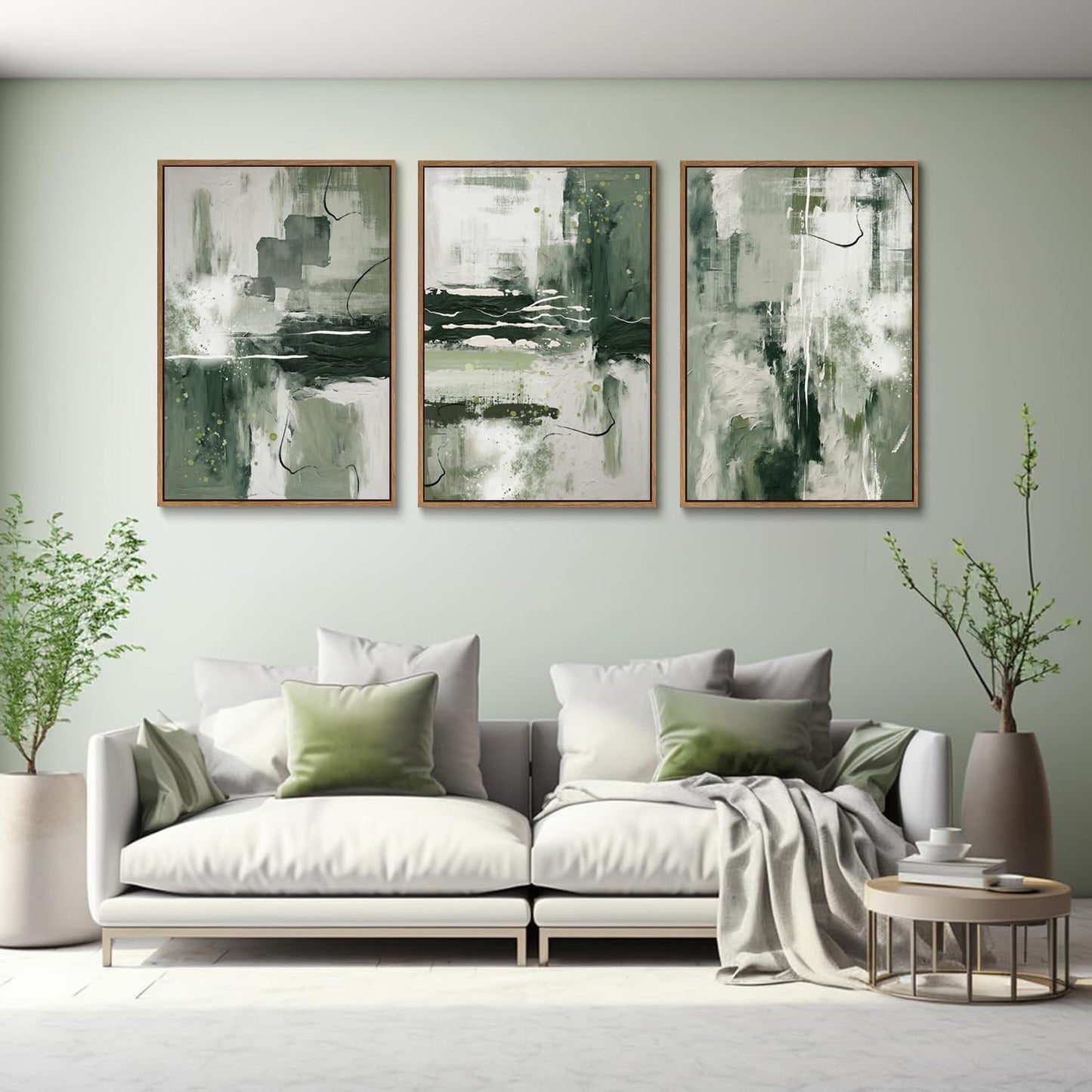 myusuar 3 Piece Large Modern Abstract Canvas Framed Wall Art For Living Room, Sage Green Minimalist Wall Art Decor Posters Prints For Bedroom Office, 24x36in