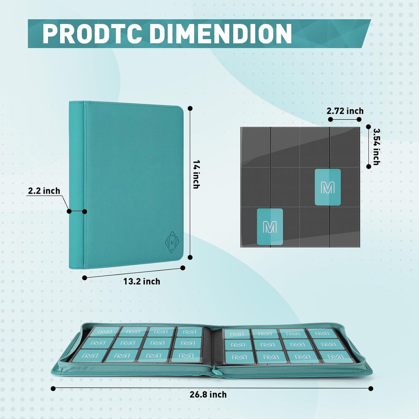 Premium Card Binder 12 Pocket for 720 Pockets Trading Card Binder, PU Zipper Card Collection Album, Sturdy Side-Loading Card Book Holder for MTG, TCG, Game Cards, Sports Cards