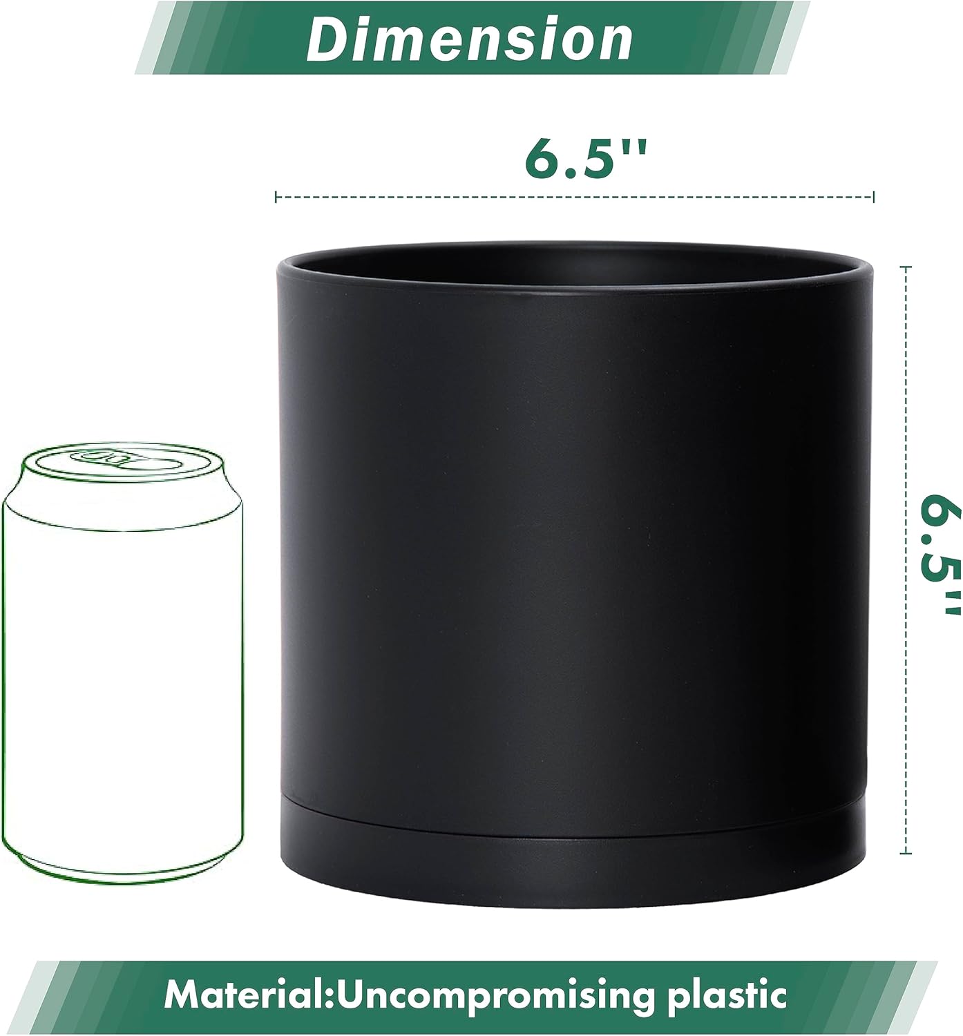 D'vine Dev 2 Pack 6.5 Inch Modern Plastic Plant Pots, Small Garden Planters for Plant with Drainage Holes and Saucers, Black Color, 74-Y-L-1