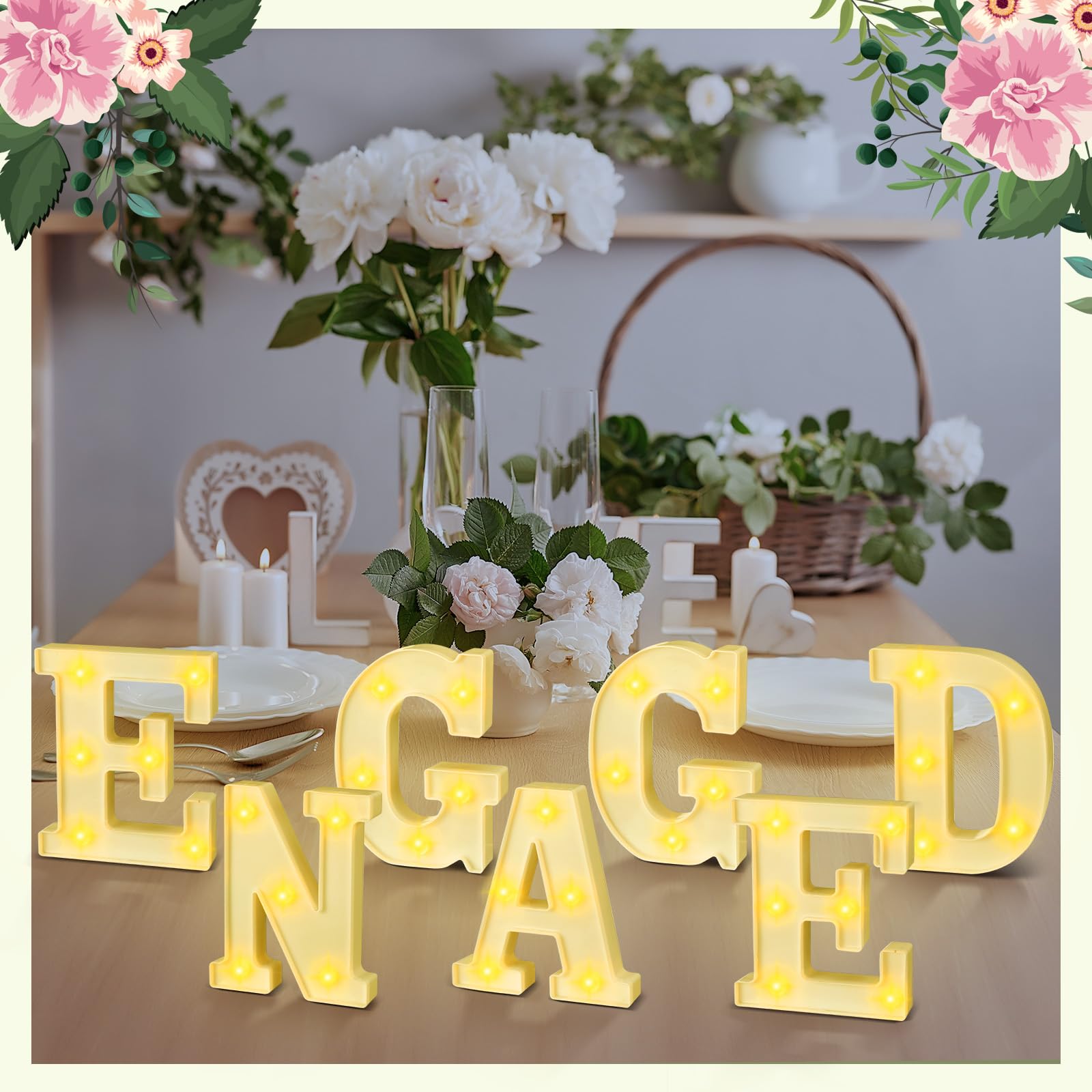 Honoson 7 Pcs Engagement Party Decorations,6.5 Inch Engaged LED Lights