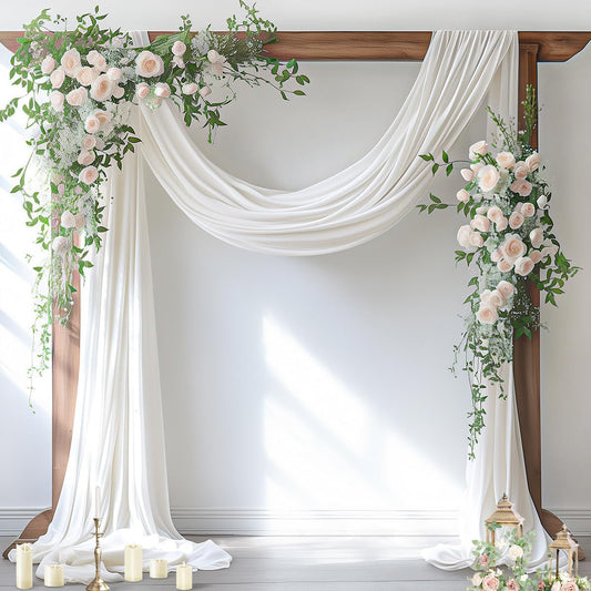 Socomi Wedding Arch Draping Fabric 2 Panels 29" x 19Ft Ivory Sheer Chiffon Curtain Drapes 6 Yards for Wedding Ceremony Birthday Party Decoration