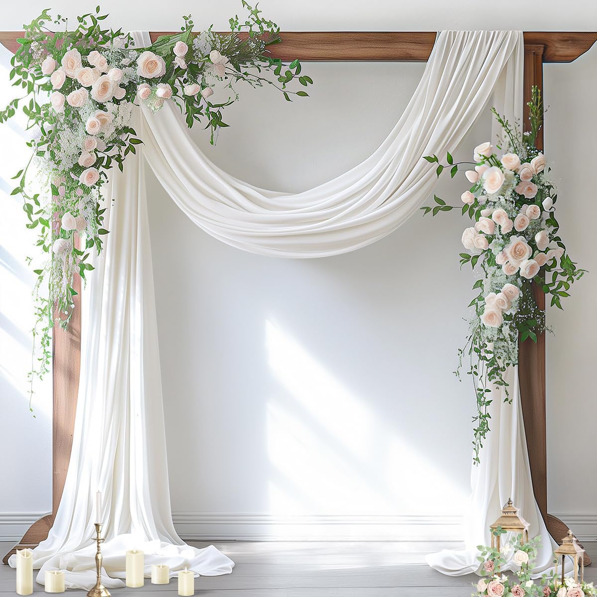 Socomi Wedding Arch Draping Fabric 3 Panels 29" x 19Ft Ivory Sheer Chiffon Curtain Drapes 6 Yards for Wedding Ceremony Birthday Party Decoration