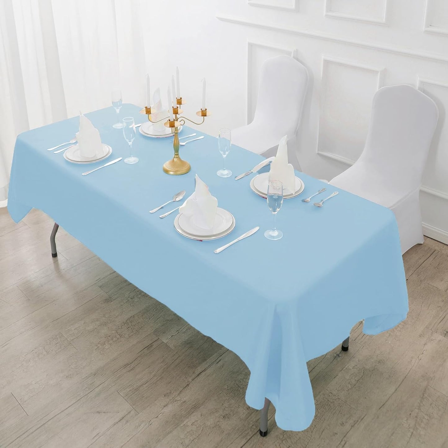 Fokitut 6 Pack Rectangle Tablecloth, 60x102 Inch, Stain Resistant and Wrinkle Polyester Table Cloth, Fabric Table Cover for Kitchen Dining, Wedding, Party, Holiday Dinner-Blue Mist