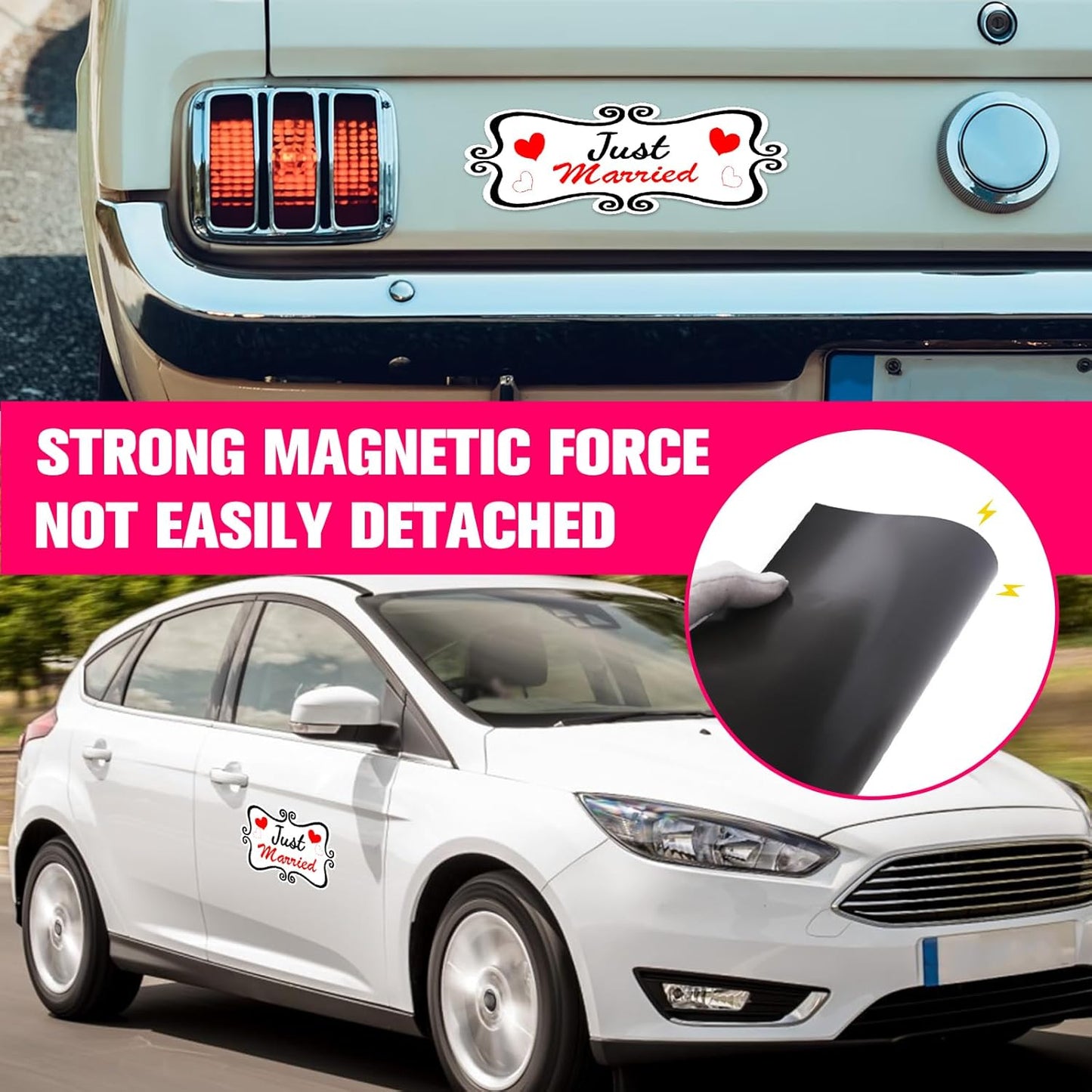 Just Married Car Magnet Set, Marry Me Magnetic Sign for Car Wedding Decoration White 4 PCS(2 Large 12 * 8 in + 2 Small 12 * 4 in)