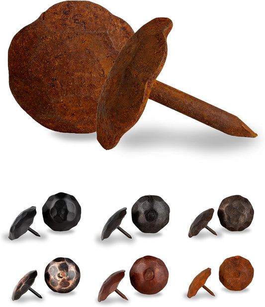 50 Pack 0.75" Round Head Iron Clavos Decorative Nails – Rusted – Handmade Rustic Round Fasteners for Farmhouse Shutters, Faux Wood Beams, Barn Doors, Shutters, Gates – Ornamental Wood Accent