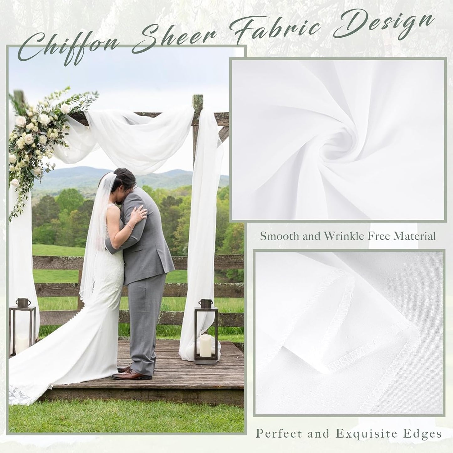 Wedding Arch Draping Fabric 4 Panels 20Ft Length x 28" Width White Arch Drapes Chiffon Fabric Sheer Curtains Backdrop for Party Bridal Decorations Wedding Ceremony Ceiling Stage Reception Decor