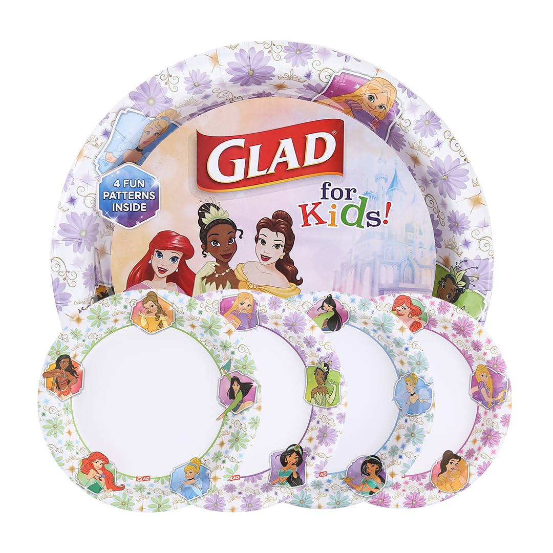 Glad for Kids Disney Princess Disposable Paper Plates, 8.5 in, 40 Count