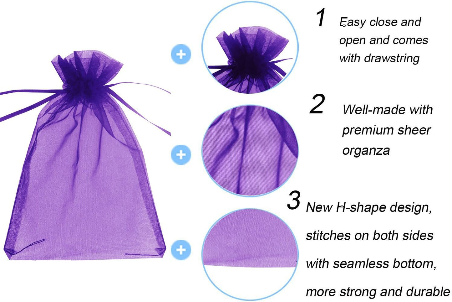 Wudygirl 100pcs Sheer Organza Bags 5‘’x7‘’ Purple Drawstring Packages License Jewelry Lipstick Pouches Baby Shower Party Wedding Favors Cookies Candy Favor Bags(100pcs Purple 5X7)