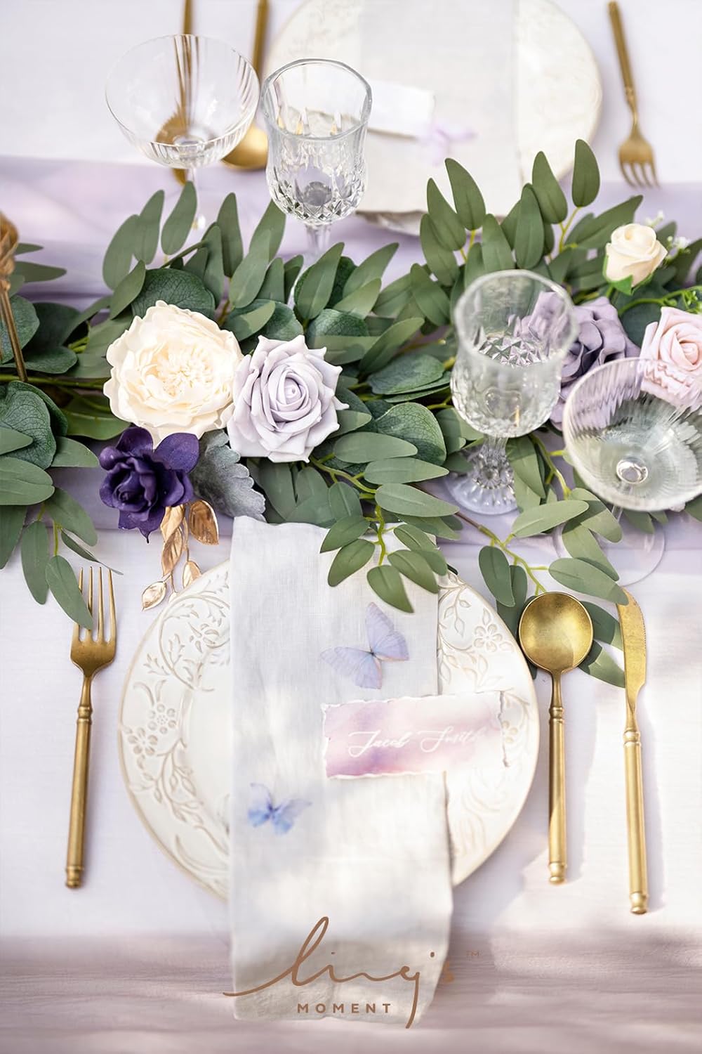 Ling's Moment Flower Garland - 6FT Eucalyptus & Rose - Sweetheart Table Decor for Wedding Reception, Artificial Floral Garland for Mantle, Thanksgiving, Christmas Decoration, Lilac & Lavender