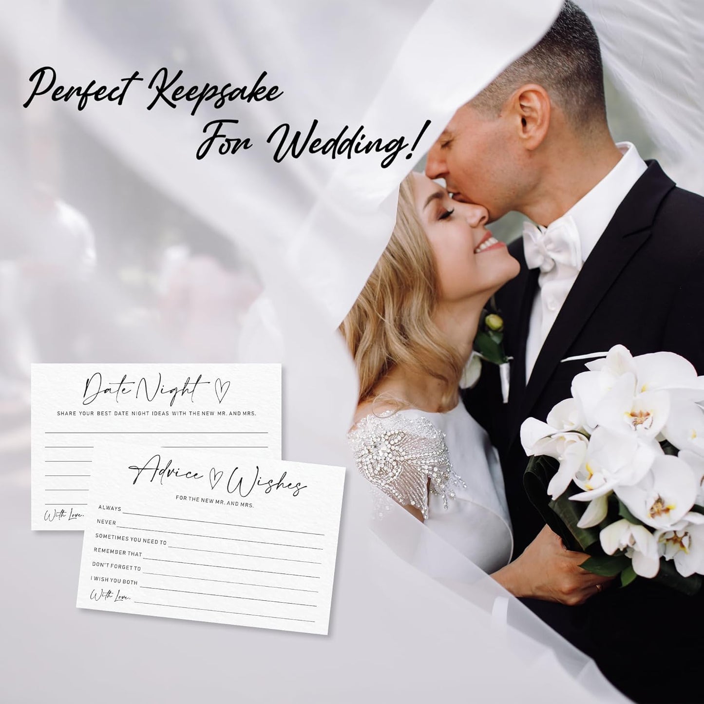 Advice & Wishes Card Set - Minimalism White - 15 Advice & Wishes Cards & 15 Date Night Cards Cards For New Couple, Newlyweds, Engagement, Wedding Party Favor & Supplies - B01