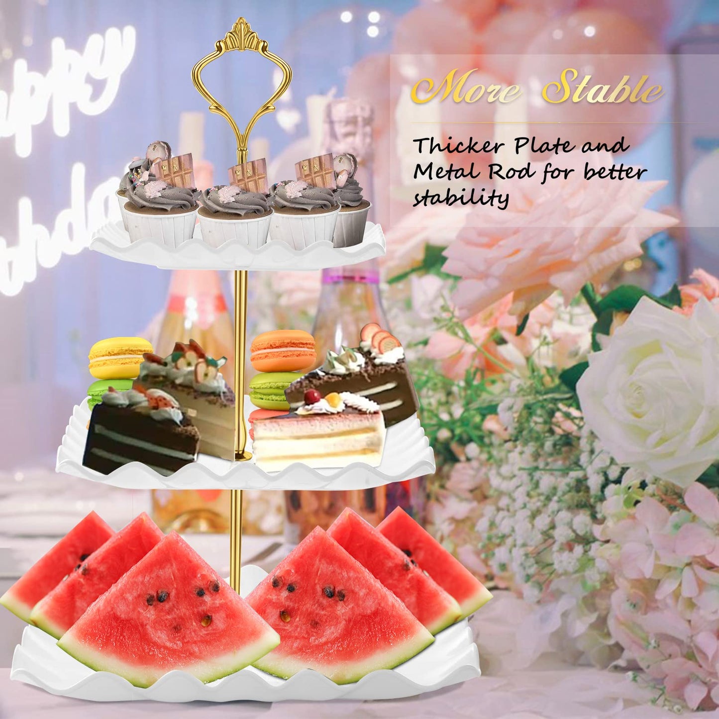 DAFURIET Plastic Dessert Cupcake Stand, 3 Tier Cupcake Tower Holder, White