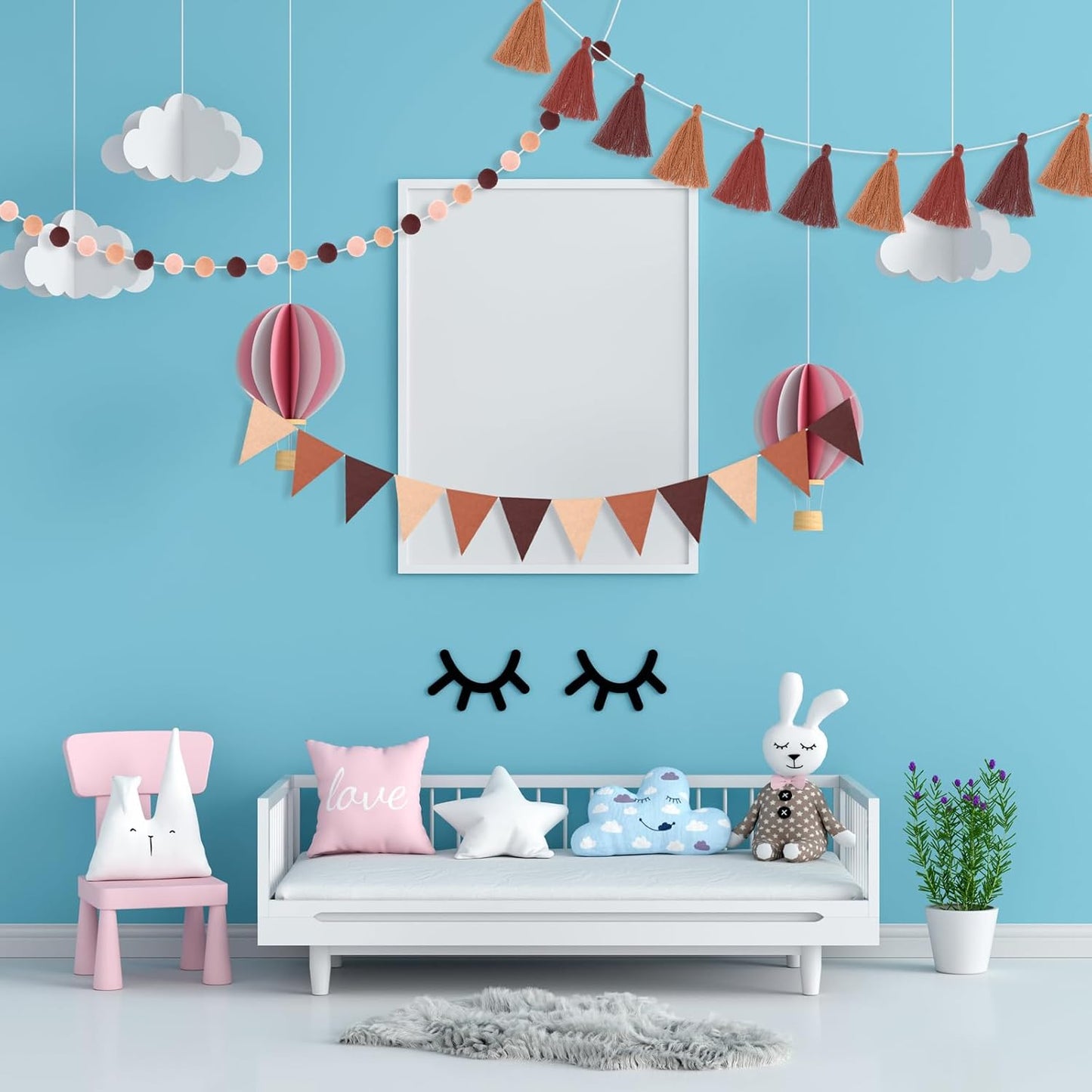 Irenare 9.8 ft Pom Pom Garland Felt Colorful Tassel Banner Christmas Party Pompoms Garland Decorations Felt Pennant Banner for Classroom Home Mantel Fireplace Birthday(Gradient Brown)