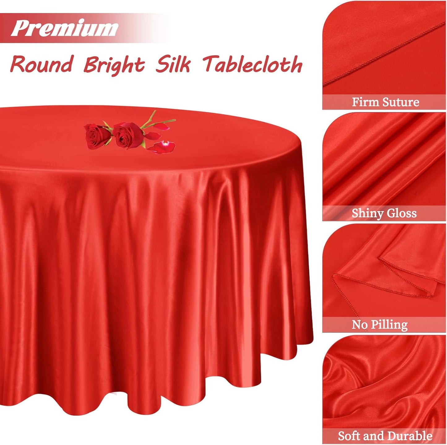 fani 12 Pack 108 Inch Red Satin Tablecloth - Silky Round Tablecloth Overlay Smooth Fabric Table Cover, Bright Table Decoration for Wedding Party Banquet Events Restaurant Kitchen Dining