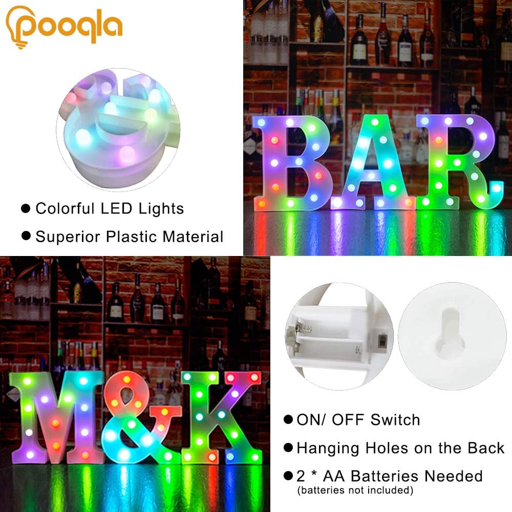 Pooqla Colorful LED Marquee Letter Lights with Remote – Light Up Marquee Signs – Party Bar Letters with Lights Decorations for The Home - Multicolor X