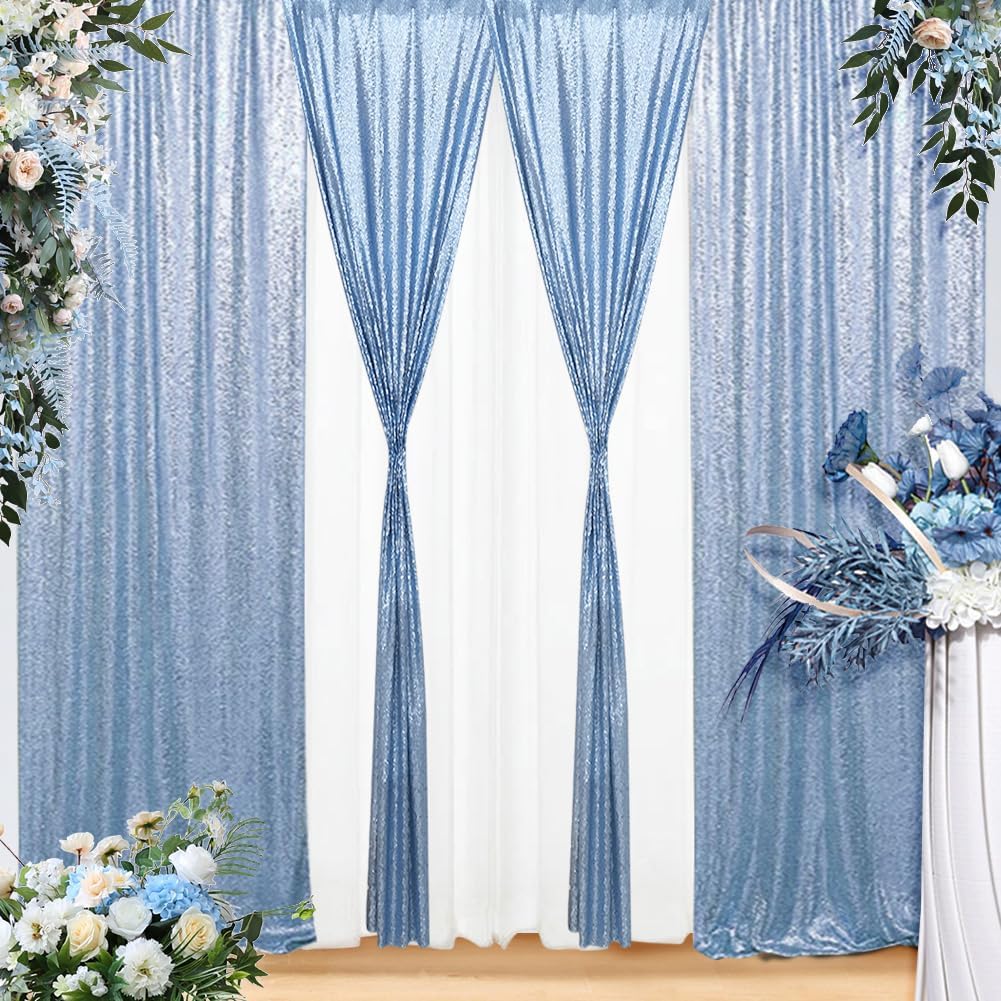 Eternal Beauty Sequin Backdrop Curtains, 2x8 Ft-2 Panels Baby Blue Back Drop for Shimmer Photography Party Wedding Birthday Decor