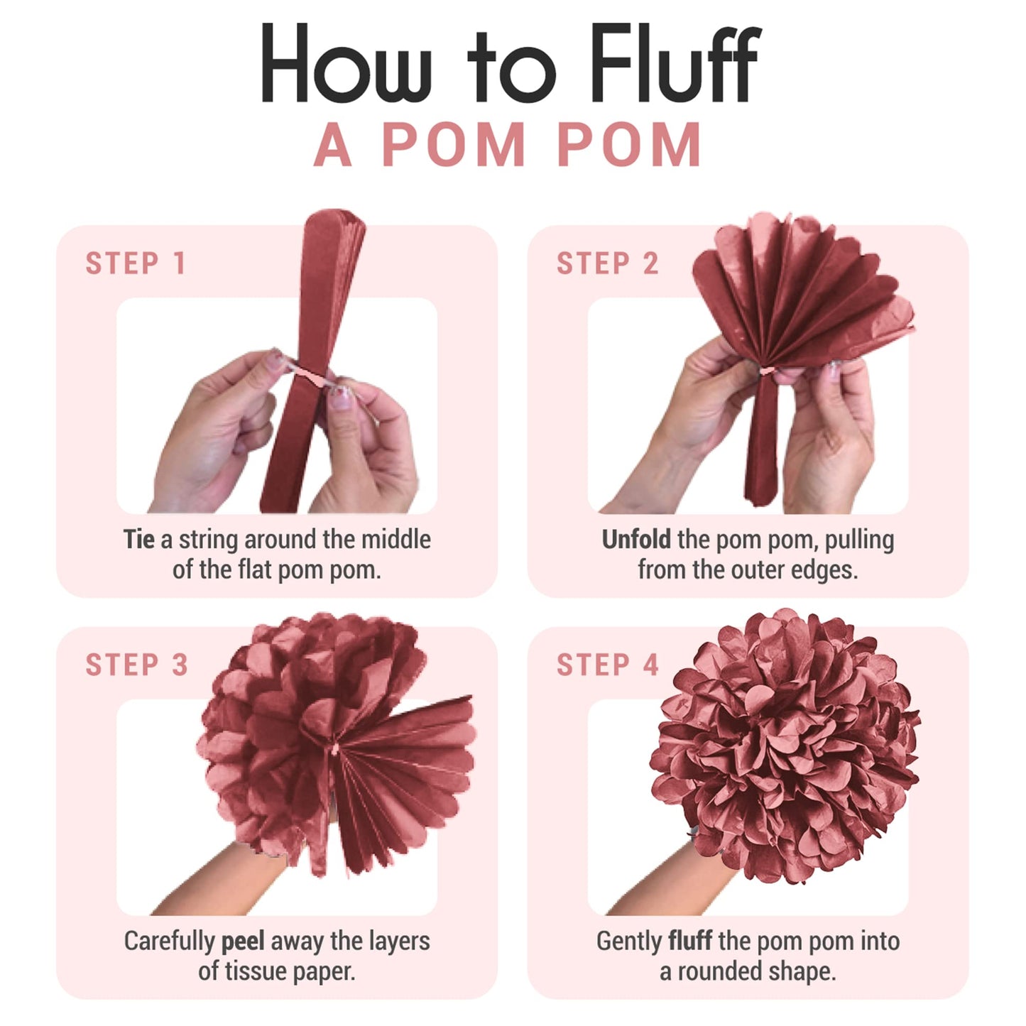 EpiqueOne 20 Piece Tissue Paper Pom Poms | Blush Pink, Dusty Rose, Mauve & Cream | Colorful Paper