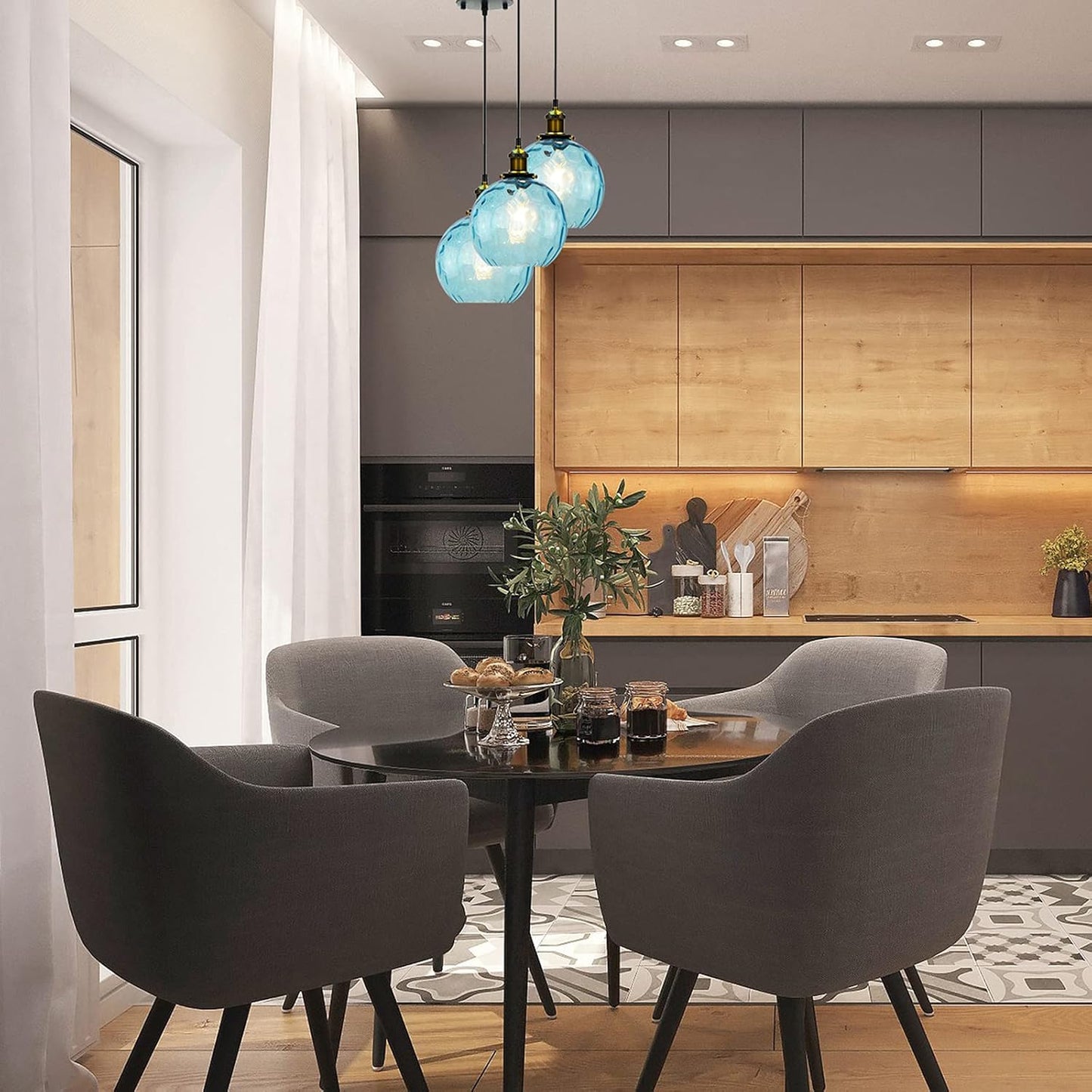 Pendant Light Shade Industrial Hanging Lights Fixtures Ceiling Outdoor Pendant Lighting for Kitchen Island Dining Room Unique Lamp in Kitchen Farmhouse Bedroom (Blue, 5.9 Inches)