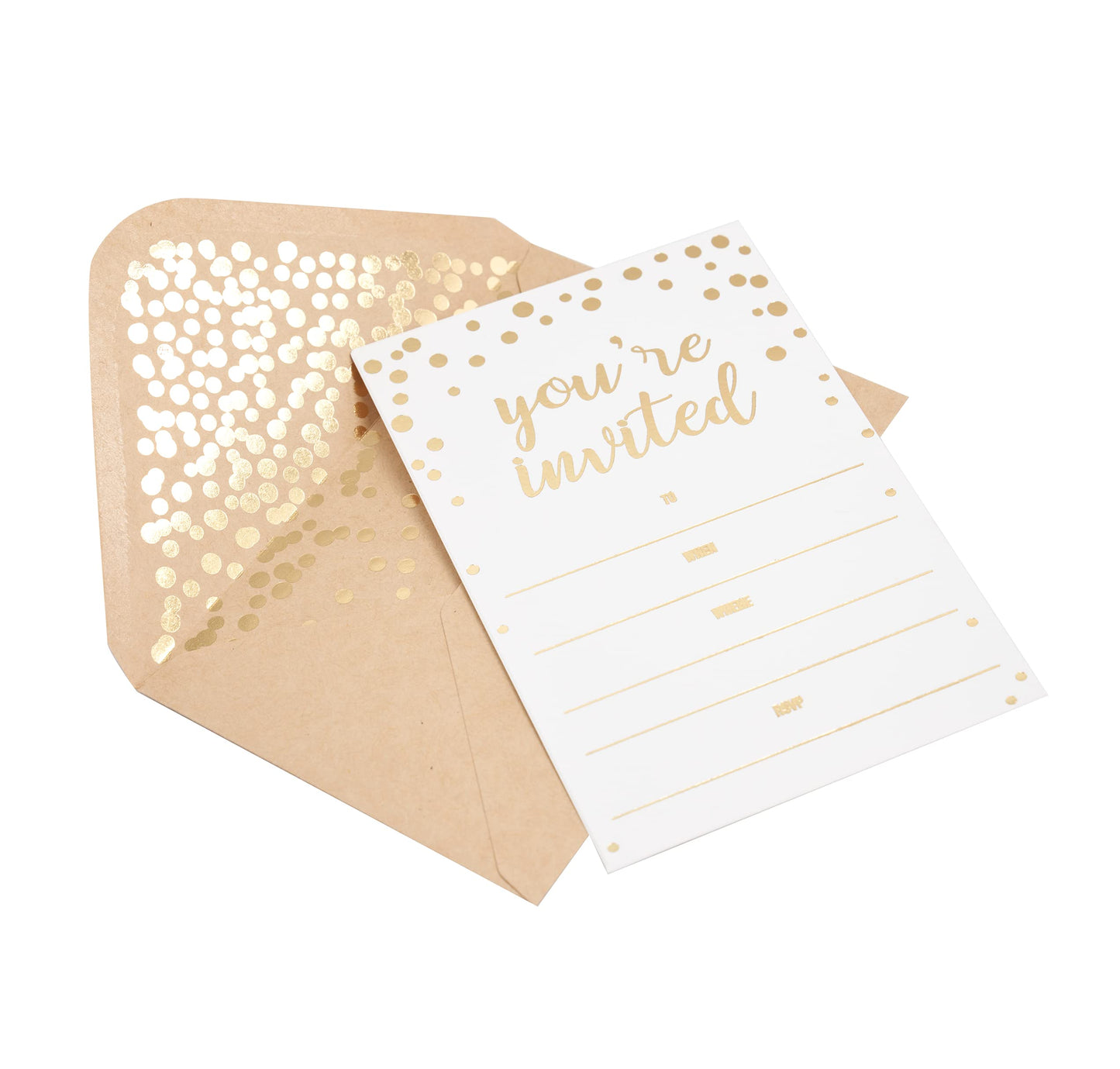 50 Pack Invitation Card - Elegant Greeting Cards ‘’You are Invited’’ in Gold Foil Letters – for