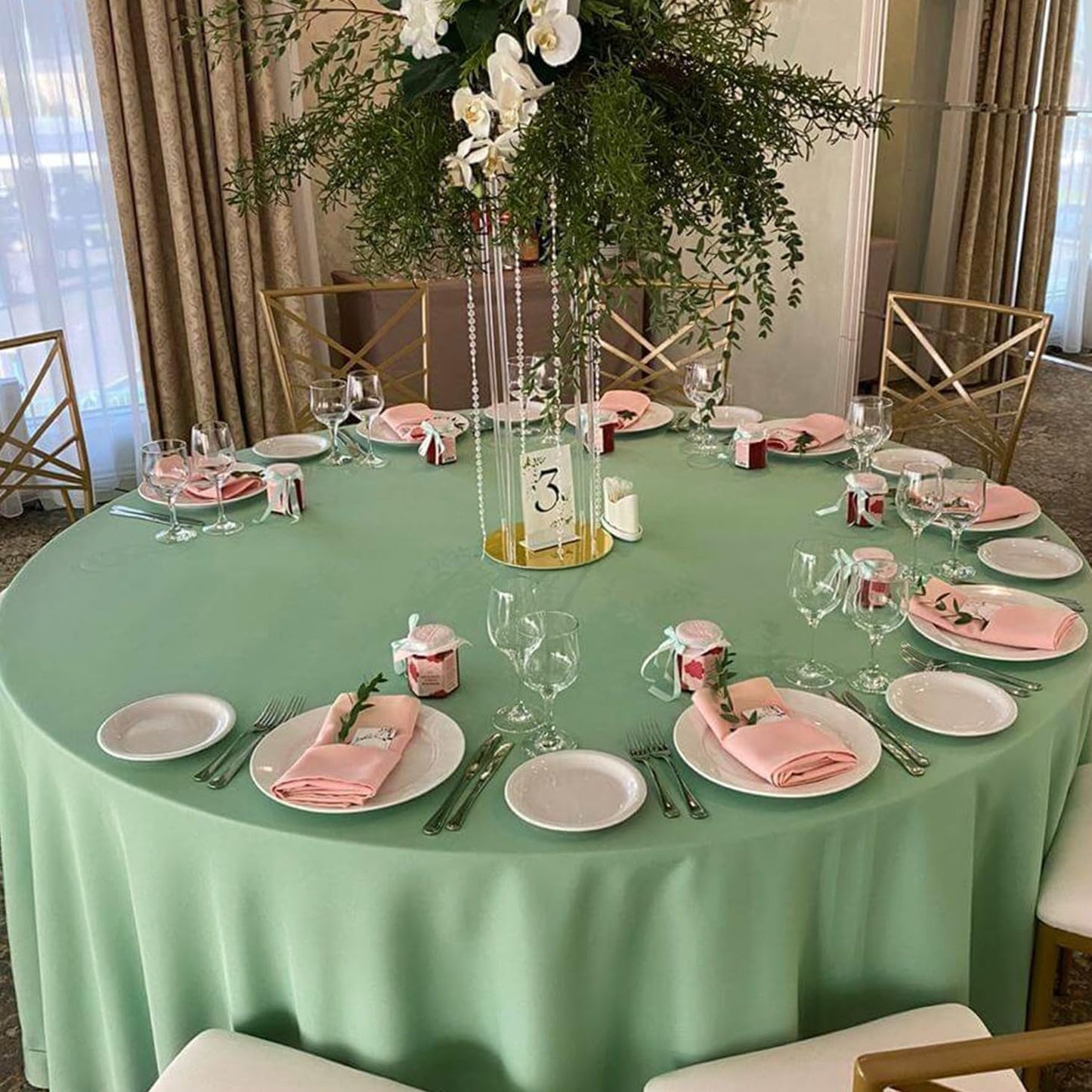 8 Pack Sage Green Round Tablecloth 90 Inch Stain and Wrinkle Resistant Round Sage Green Table Cloth Reusable and Washable Polyester Fabric Table Covers for Buffet Wedding Party and Banquet