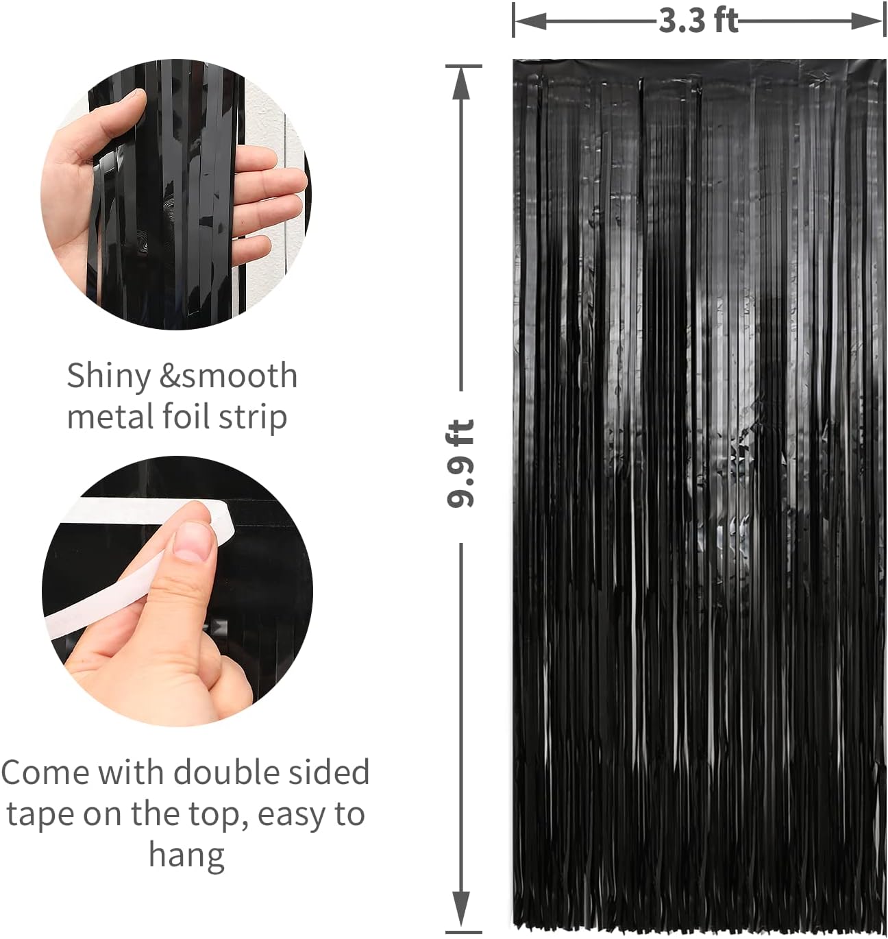 Crosize 7 Pack 3.3 x 9.9 ft Black Foil Fringe Backdrop Curtain, Streamer Backdrop Curtains, Streamers Birthday Party Decoration, Rose Gold Tinsel Curtain for Parties, Galentines Decor, Baby Shower