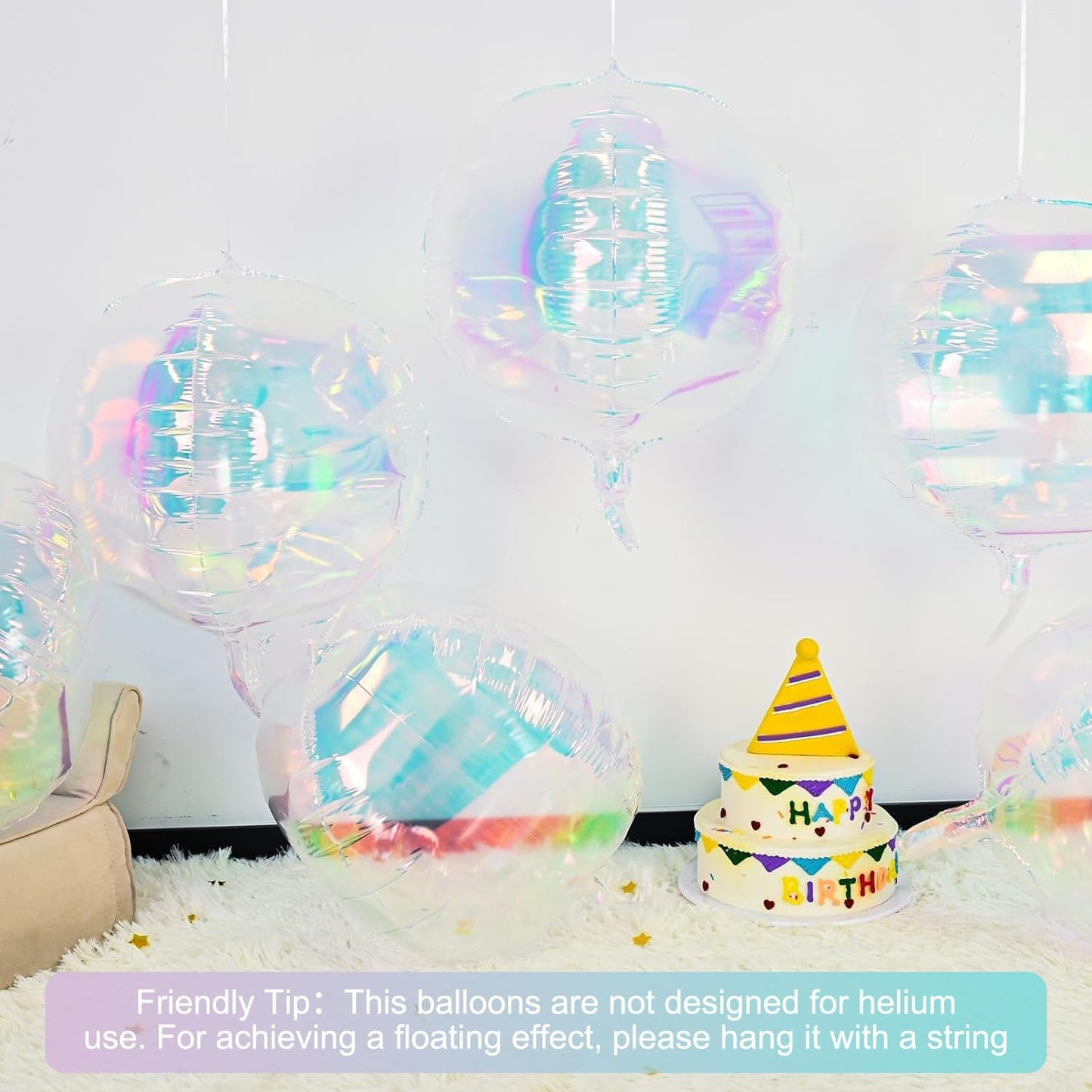 6Pcs Iridescent Round Foil Balloons,Giant 4D Clear Round Ball Balloon,22 Inch Rainbow Balloons for Birthday Wedding Prom Party Decorations