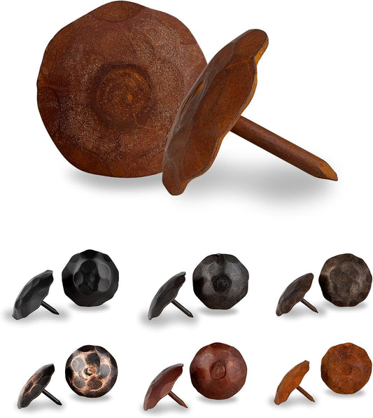 10 Pack 1" Small Round Head Iron Clavos Decorative Nails – Rusted – Handmade Rustic Round Fasteners for Farmhouse Shutter, Faux Wood Beams, Barn Door, Shutters, and Gates – Ornamental Wood Accent