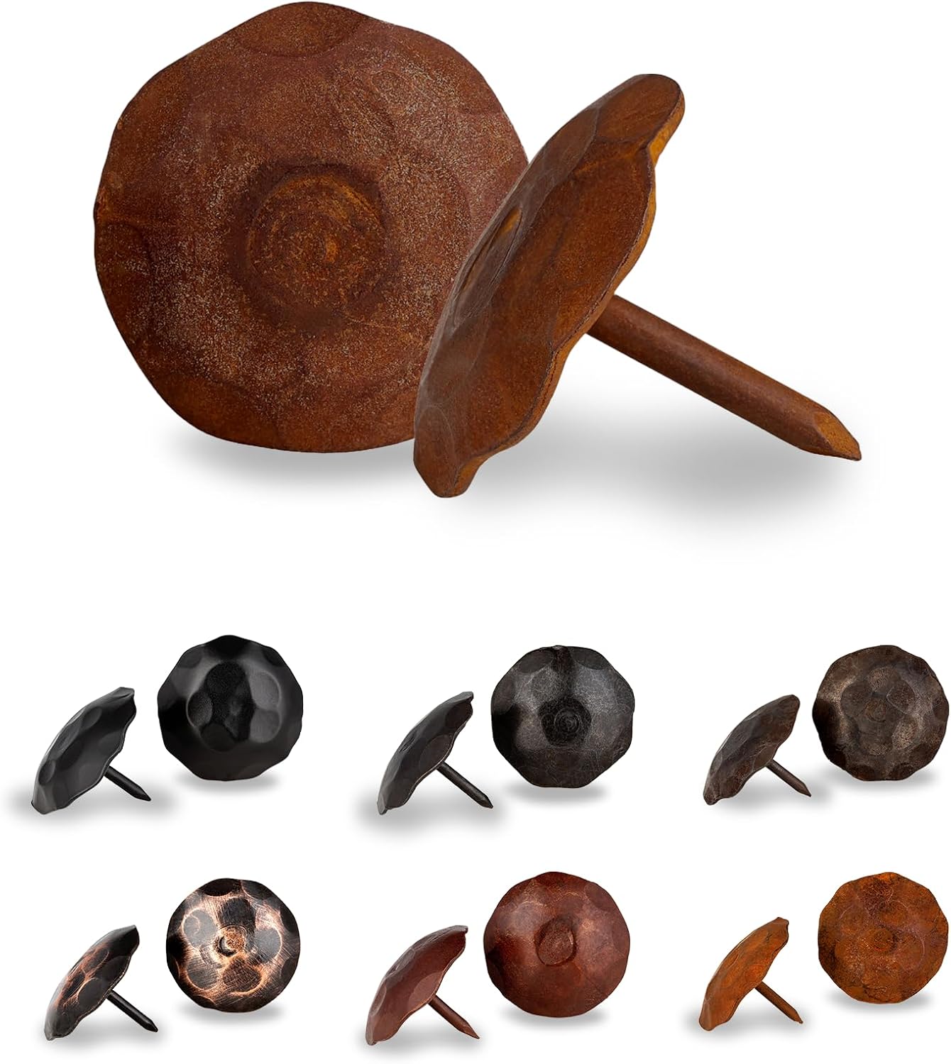 50 Pack 1" Small Round Head Iron Clavos Decorative Nails – Rusted – Handmade Rustic Round Fasteners for Farmhouse Shutter, Faux Wood Beams, Barn Door, Shutters, and Gates – Ornamental Wood Accent