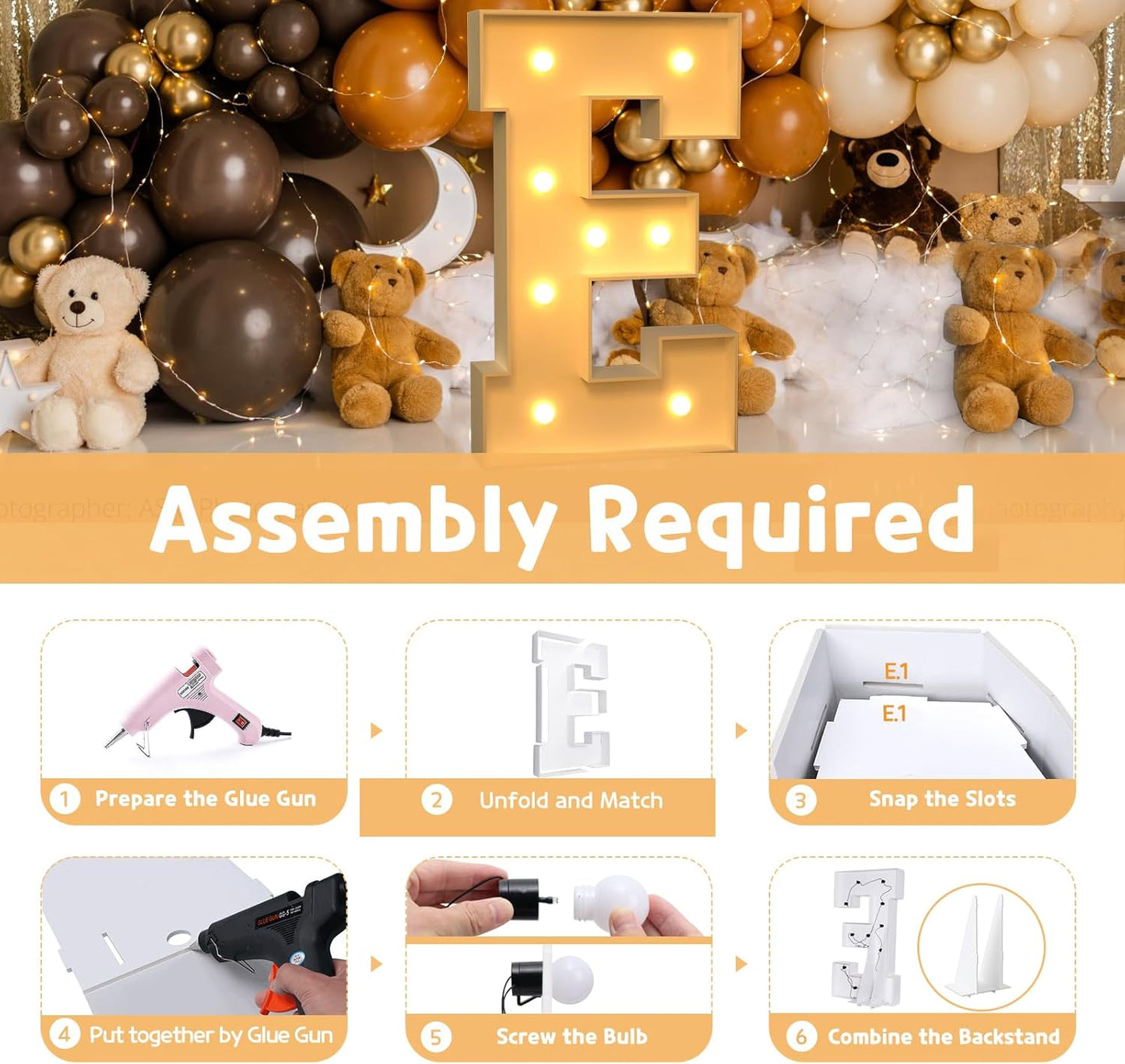 imprsv Marquee Light Up Letters, 3FT Marquee Letters for Birthday Baby Shower Wedding Decorations Light Up Letters for Engagement Party Decor, Large Marquee Letters for Party Decorations, Letter E