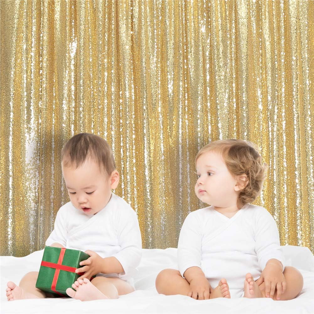 Eternal Beauty Gold Sequin Backdrop, 4x7 Ft Glitter Background Curtains for Shimmer Photography Party Wedding Birthday Back Drop Decor