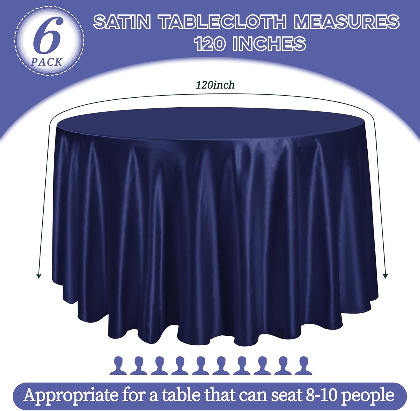 fani 6 Pack 120 Inch Navy Blue Satin Tablecloth - Premium Bright Silky Round Tablecloth Overlay Smooth Fabric Table Cover, Table Decoration for Wedding Party Banquet Events Restaurant Kitchen Dining